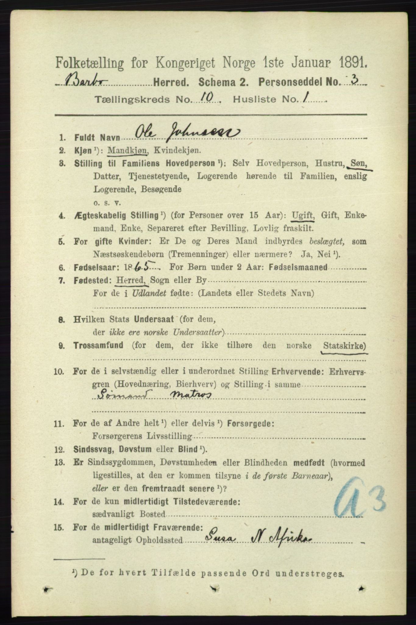 RA, 1891 census for 0990 Barbu, 1891, p. 7895