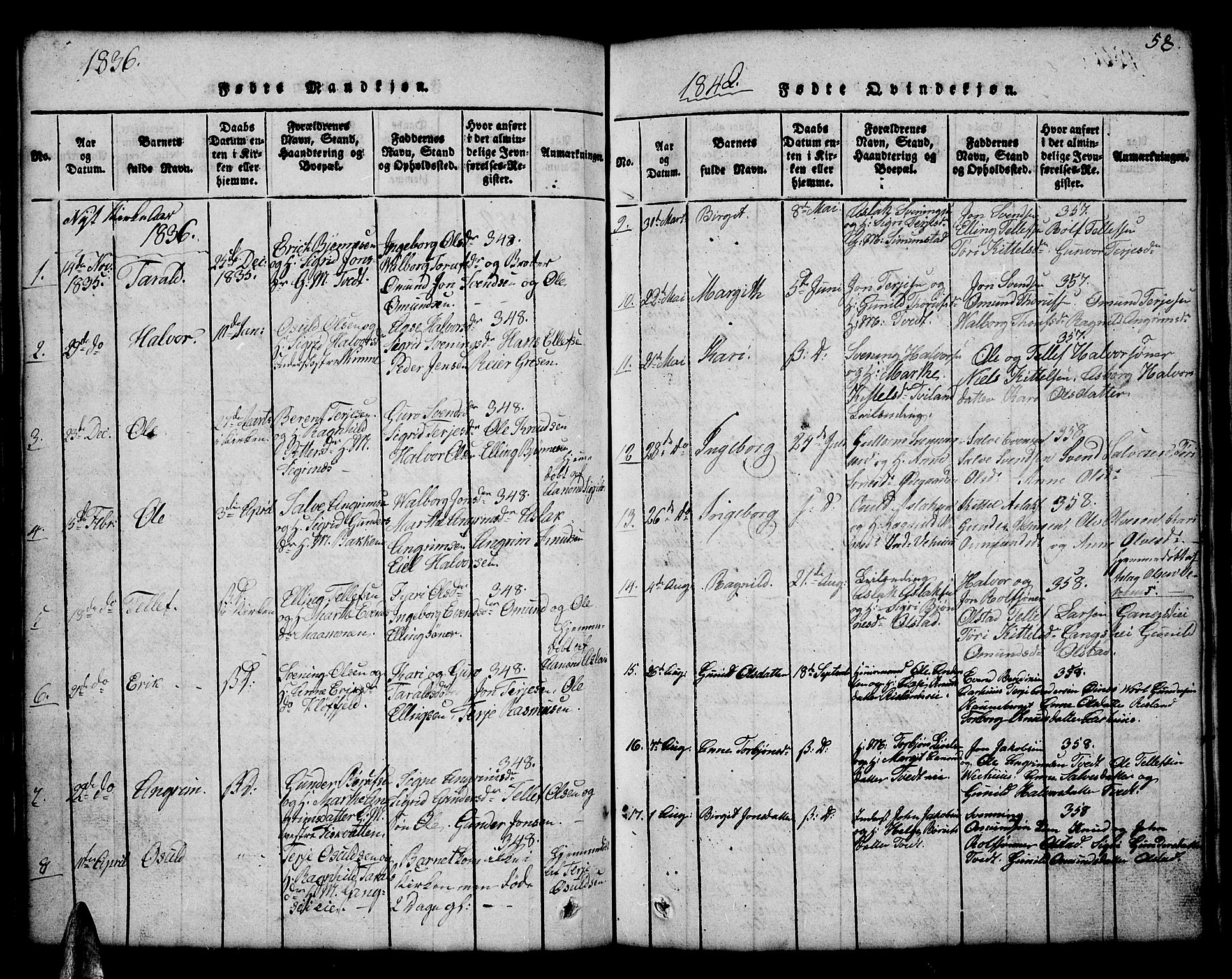 Åmli sokneprestkontor, AV/SAK-1111-0050/F/Fb/Fbc/L0001: Parish register (copy) no. B 1, 1816-1867, p. 58