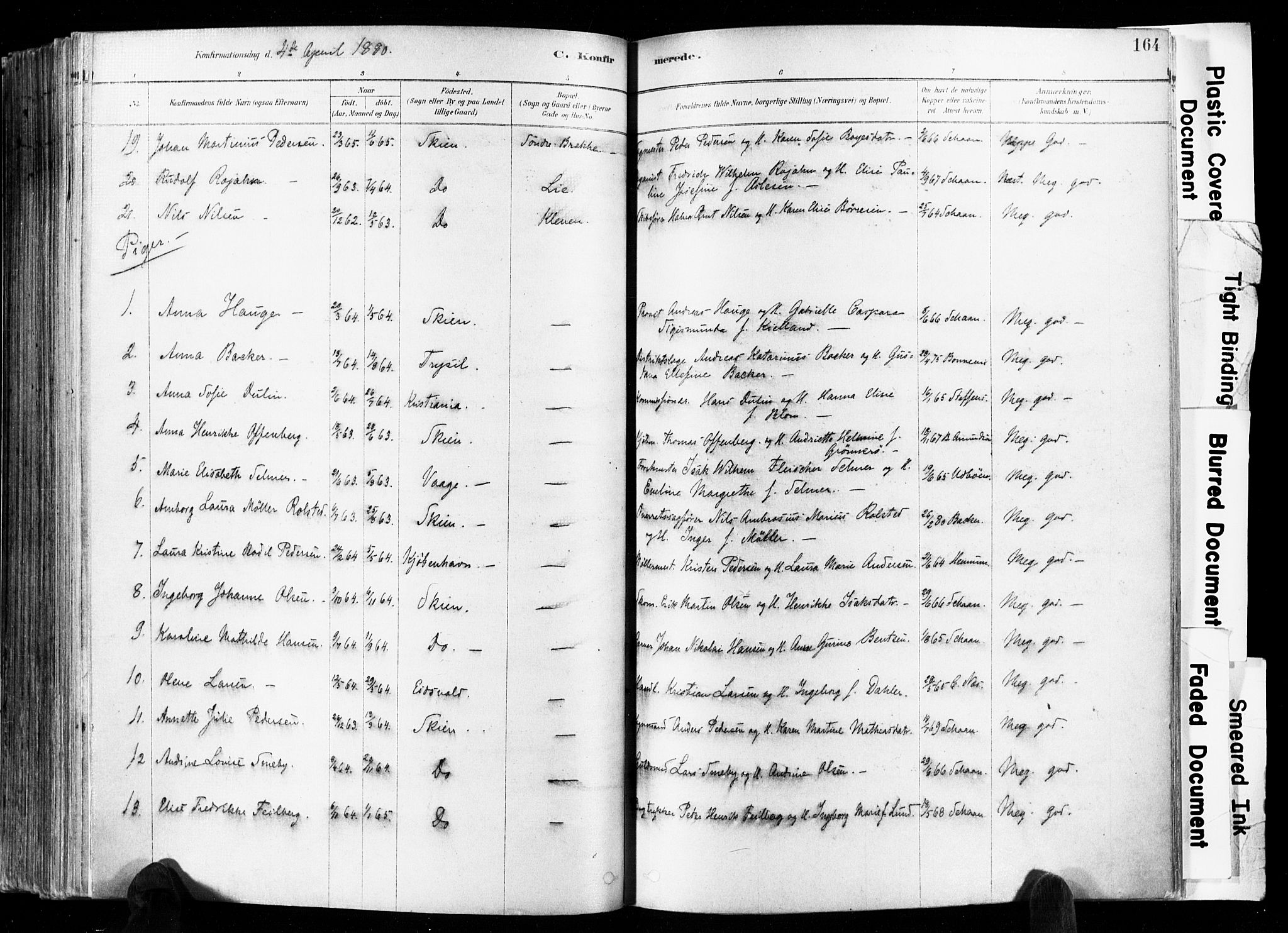 Skien kirkebøker, SAKO/A-302/F/Fa/L0009: Parish register (official) no. 9, 1878-1890, p. 164