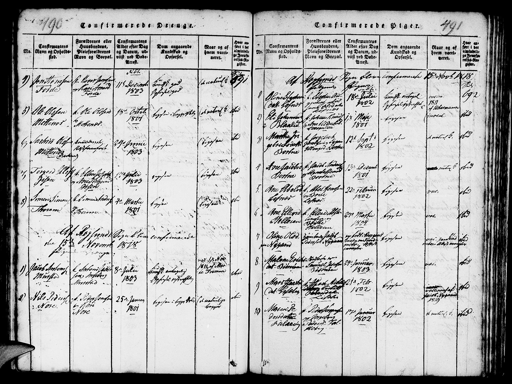 Davik sokneprestembete, AV/SAB-A-79701/H/Haa/Haaa/L0003: Parish register (official) no. A 3, 1816-1830, p. 490-491