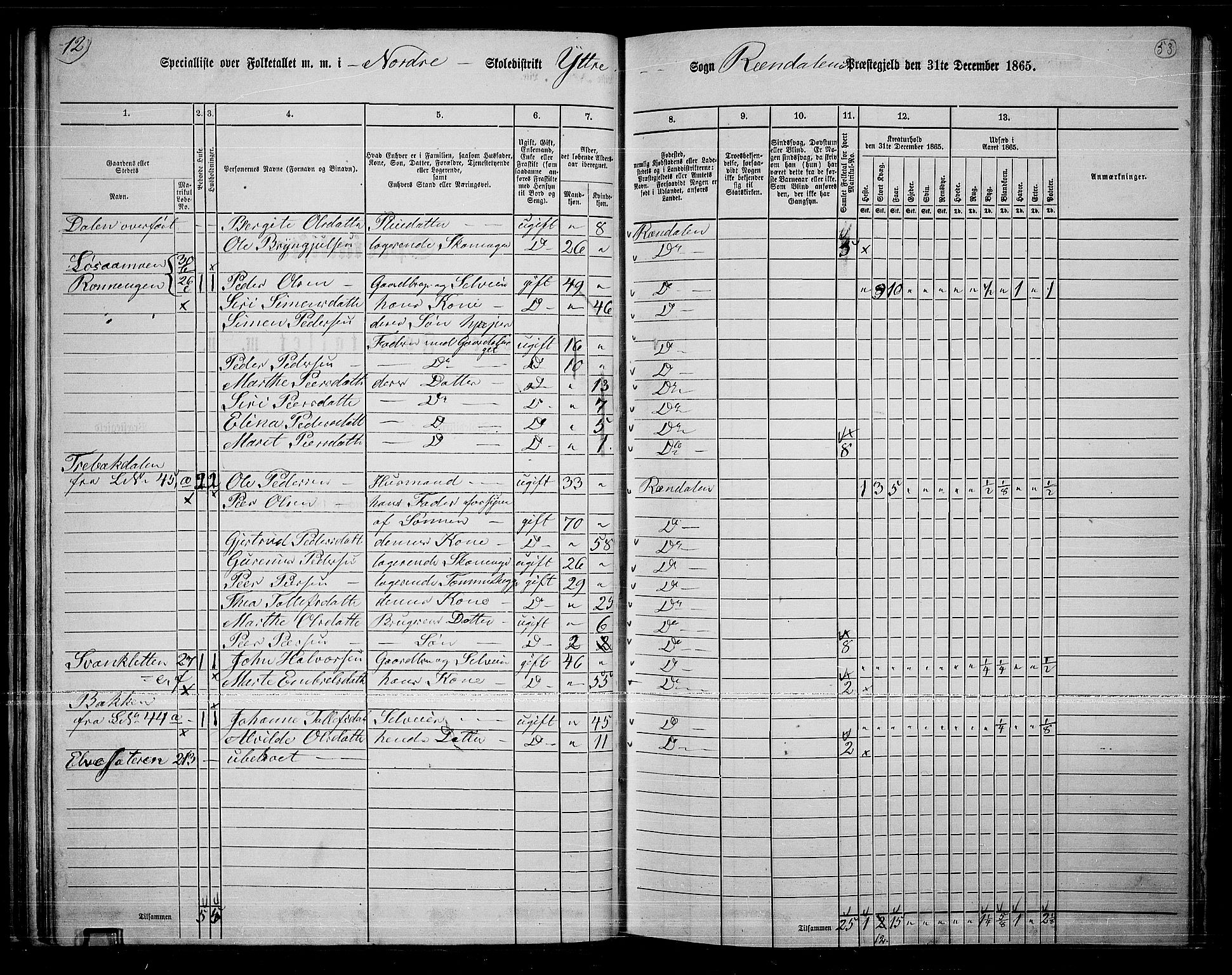 RA, 1865 census for Rendalen, 1865, p. 49