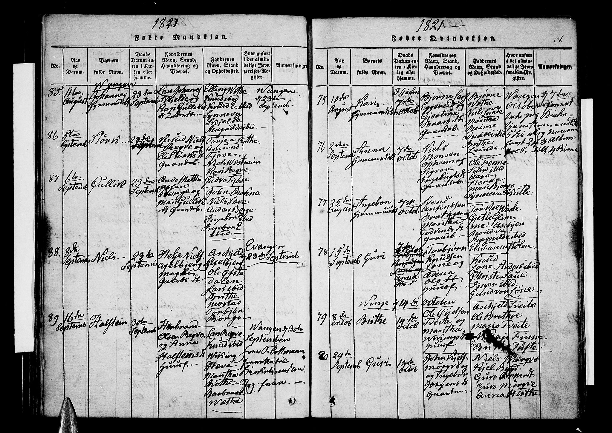 Voss sokneprestembete, SAB/A-79001/H/Haa: Parish register (official) no. A 11, 1816-1827, p. 61