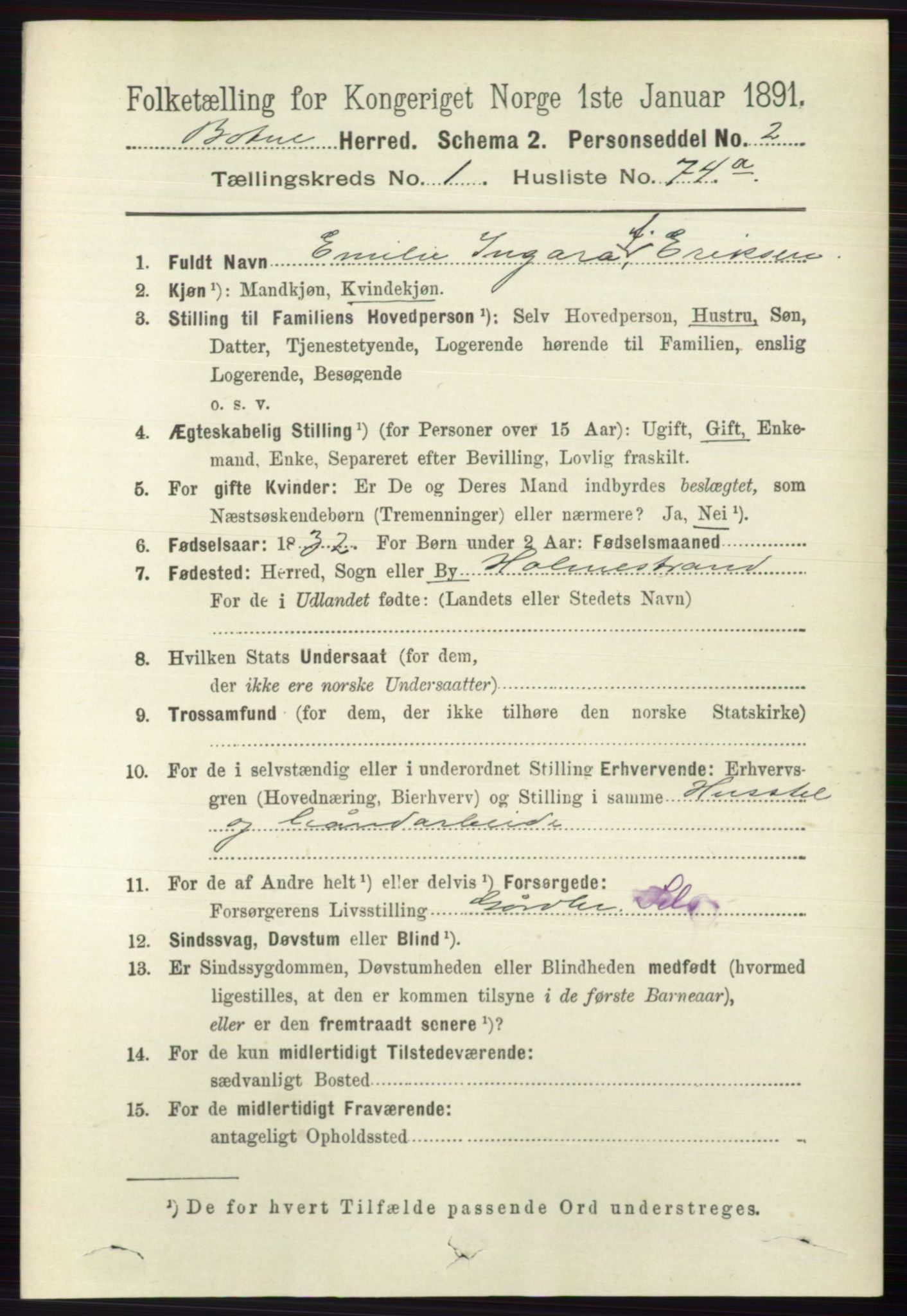 RA, 1891 census for 0715 Botne, 1891, p. 573