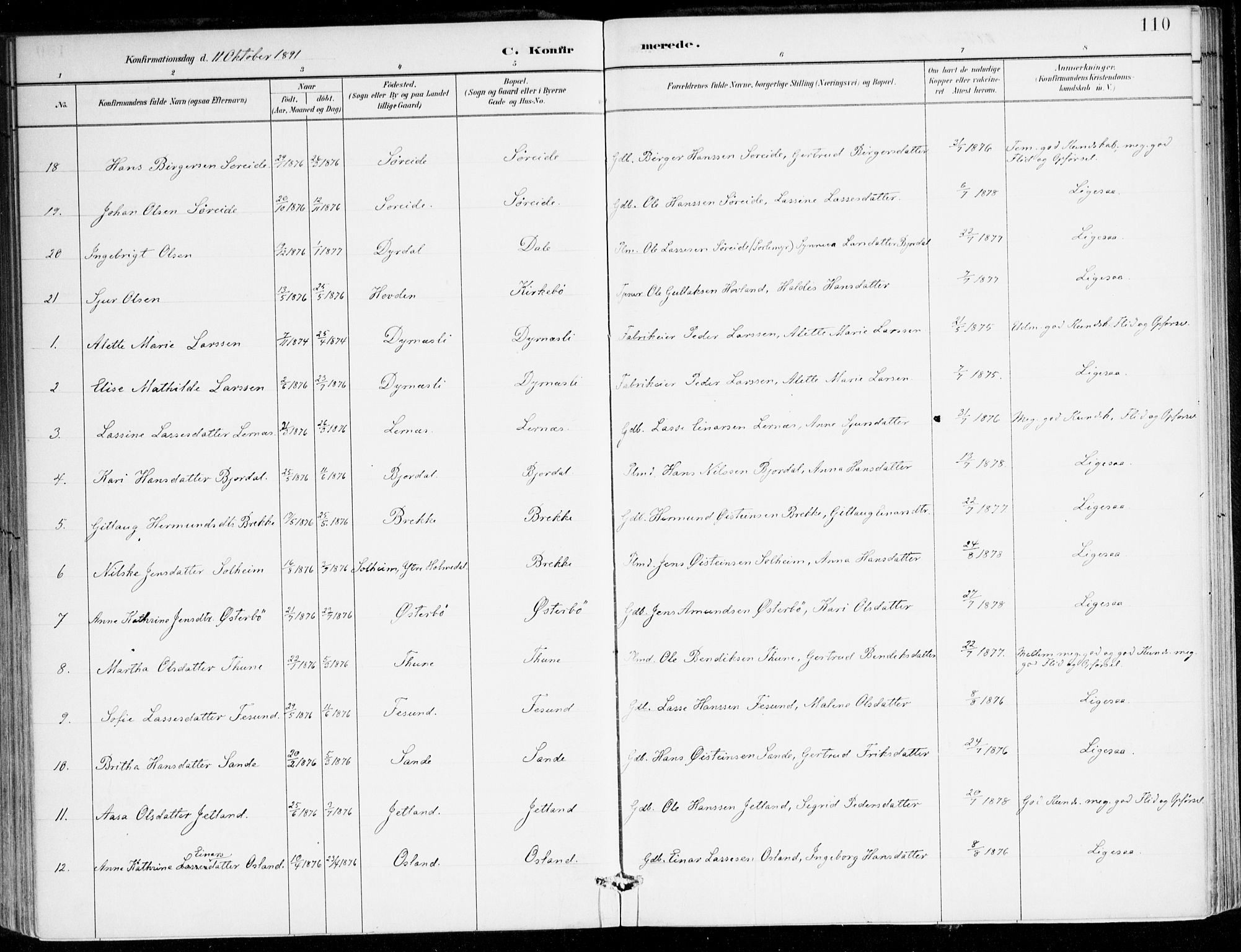 Lavik sokneprestembete, SAB/A-80901: Parish register (official) no. C 1, 1882-1904, p. 110