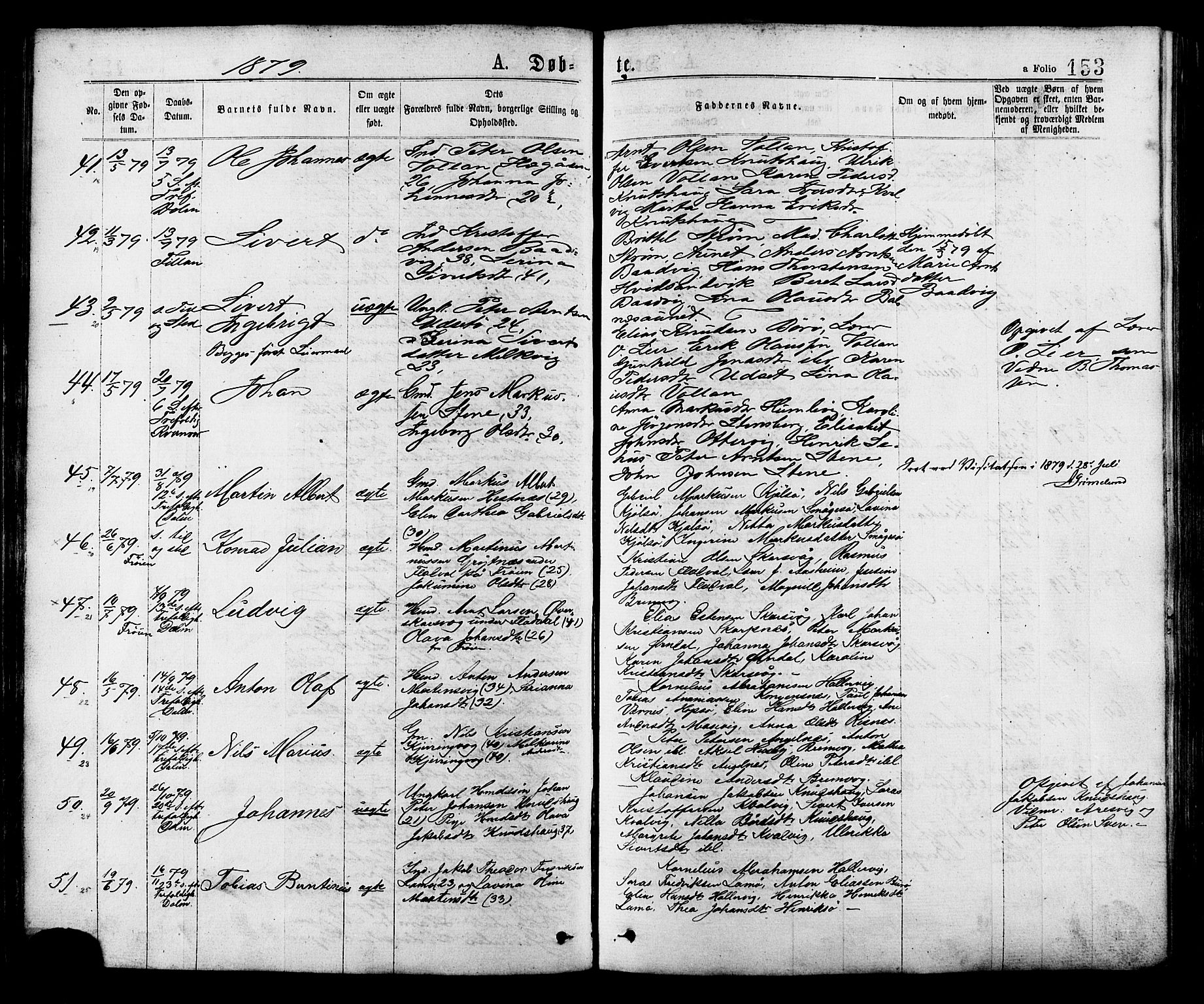 Ministerialprotokoller, klokkerbøker og fødselsregistre - Sør-Trøndelag, AV/SAT-A-1456/634/L0532: Parish register (official) no. 634A08, 1871-1881, p. 153