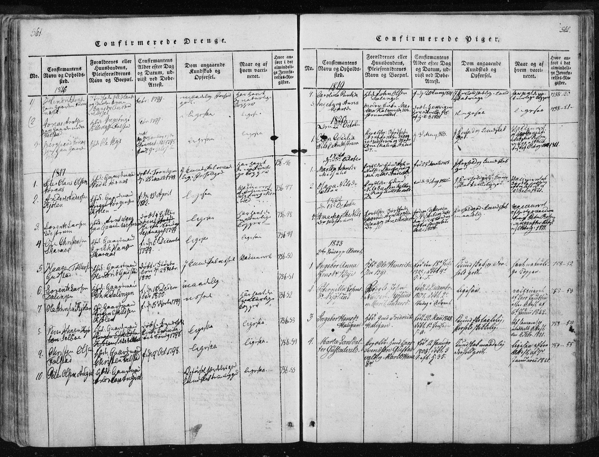 Ministerialprotokoller, klokkerbøker og fødselsregistre - Nord-Trøndelag, SAT/A-1458/717/L0148: Parish register (official) no. 717A04 /3, 1816-1825, p. 561-562