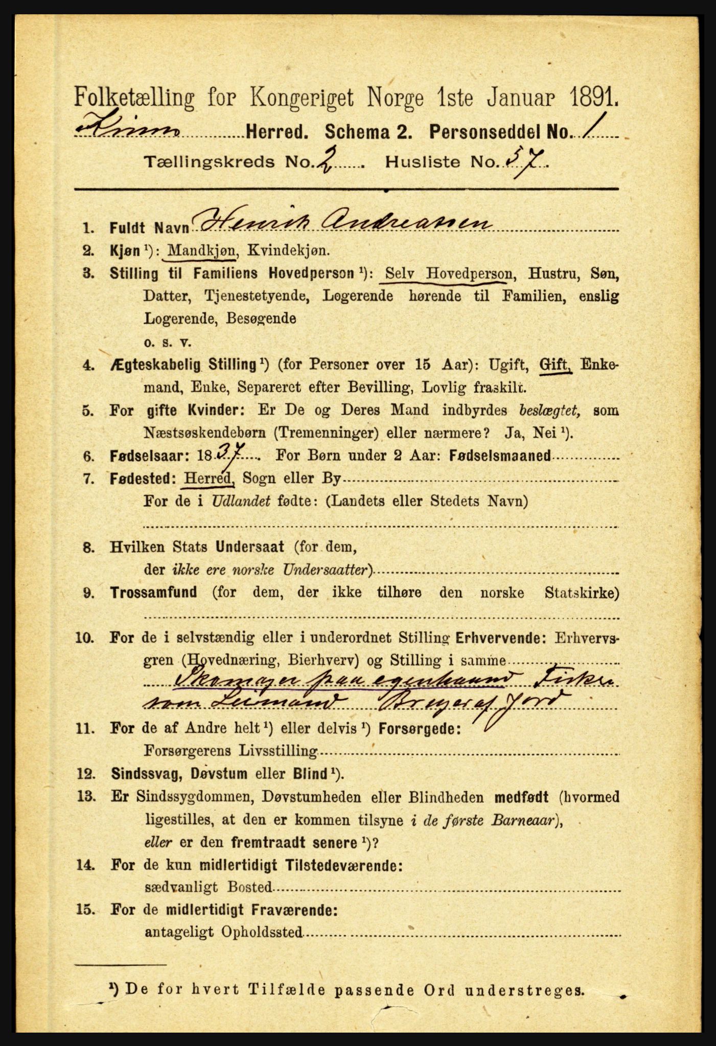 RA, 1891 census for 1437 Kinn, 1891, p. 880