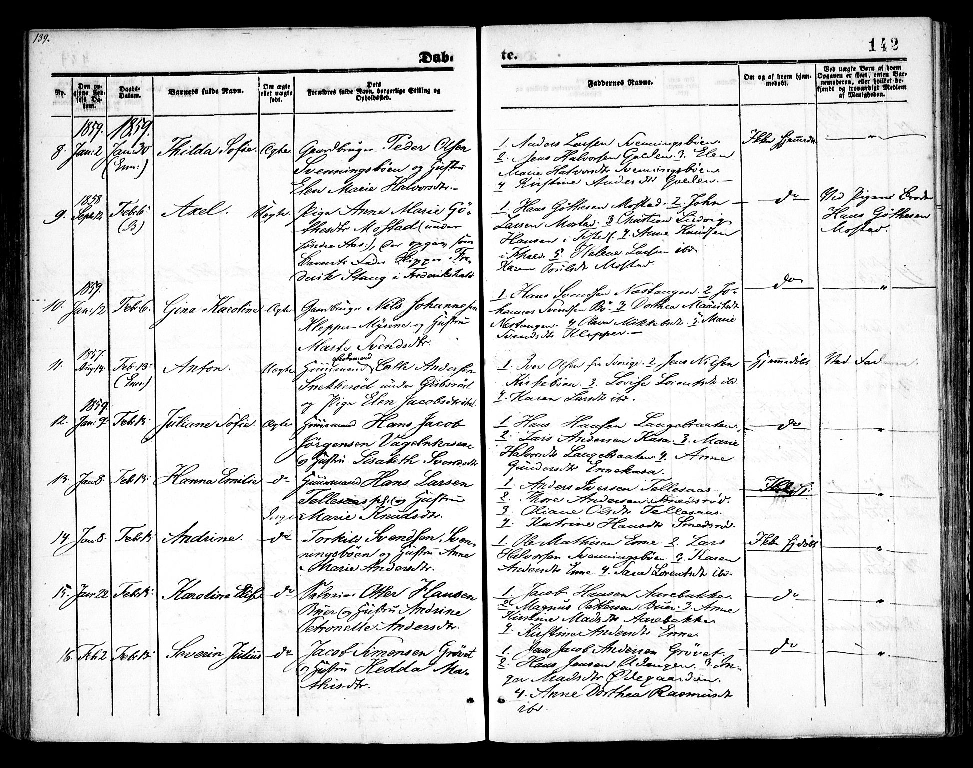 Idd prestekontor Kirkebøker, SAO/A-10911/F/Fc/L0004a: Parish register (official) no. III 4A, 1848-1860, p. 142