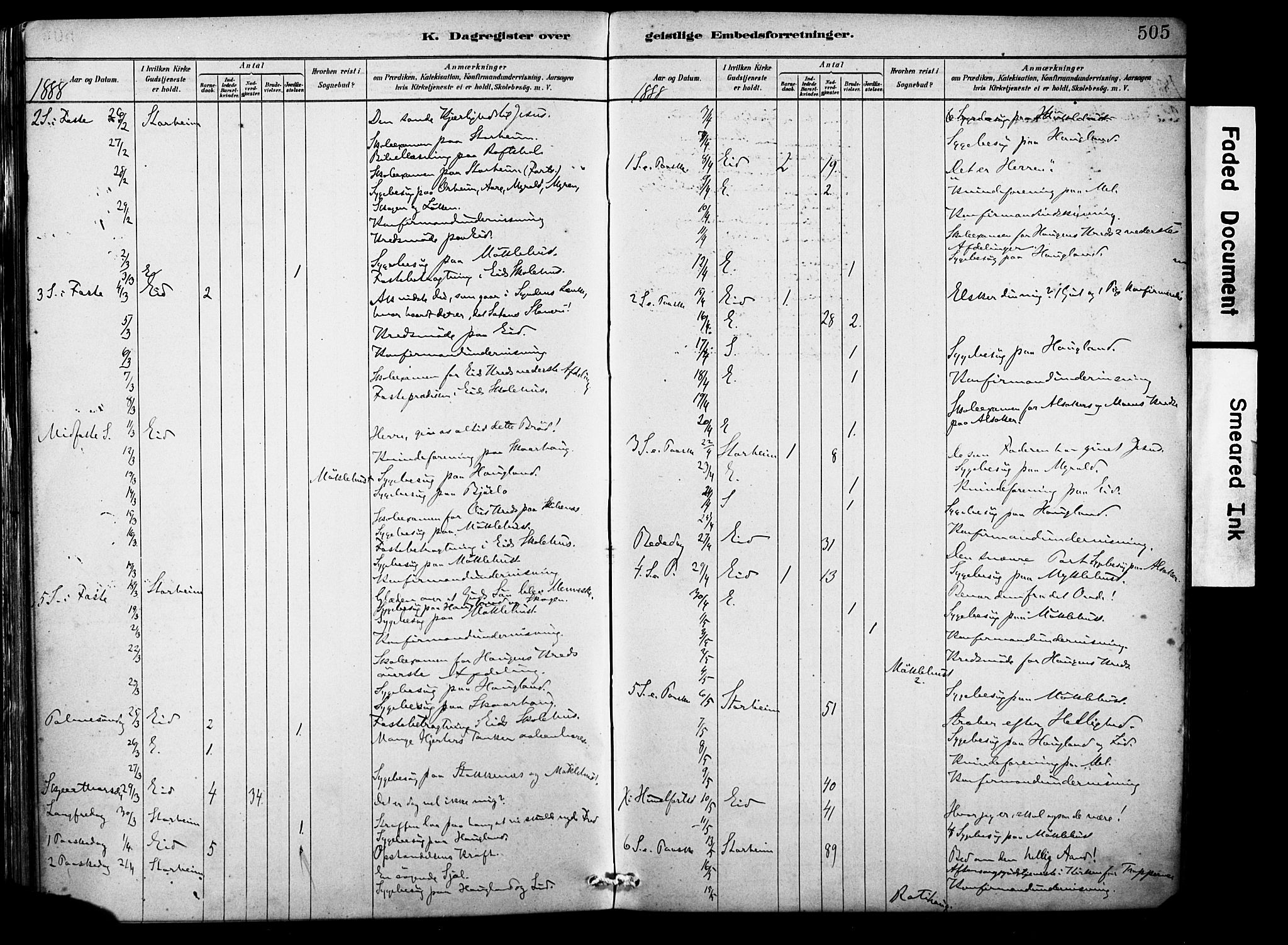 Eid sokneprestembete, AV/SAB-A-82301/H/Haa/Haab/L0001: Parish register (official) no. B 1, 1879-1906, p. 505