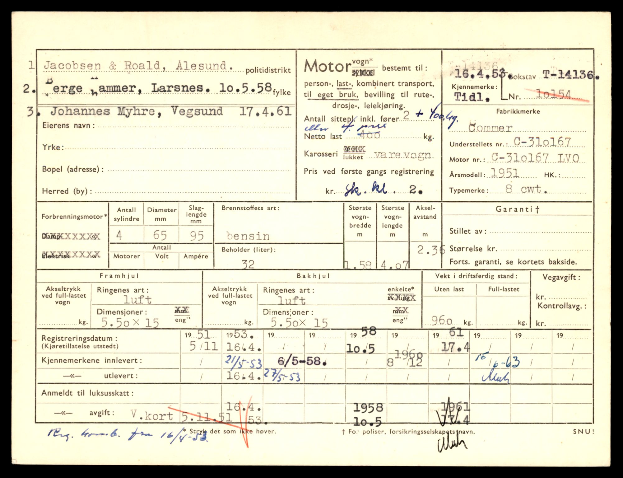 Møre og Romsdal vegkontor - Ålesund trafikkstasjon, AV/SAT-A-4099/F/Fe/L0043: Registreringskort for kjøretøy T 14080 - T 14204, 1927-1998, p. 1439
