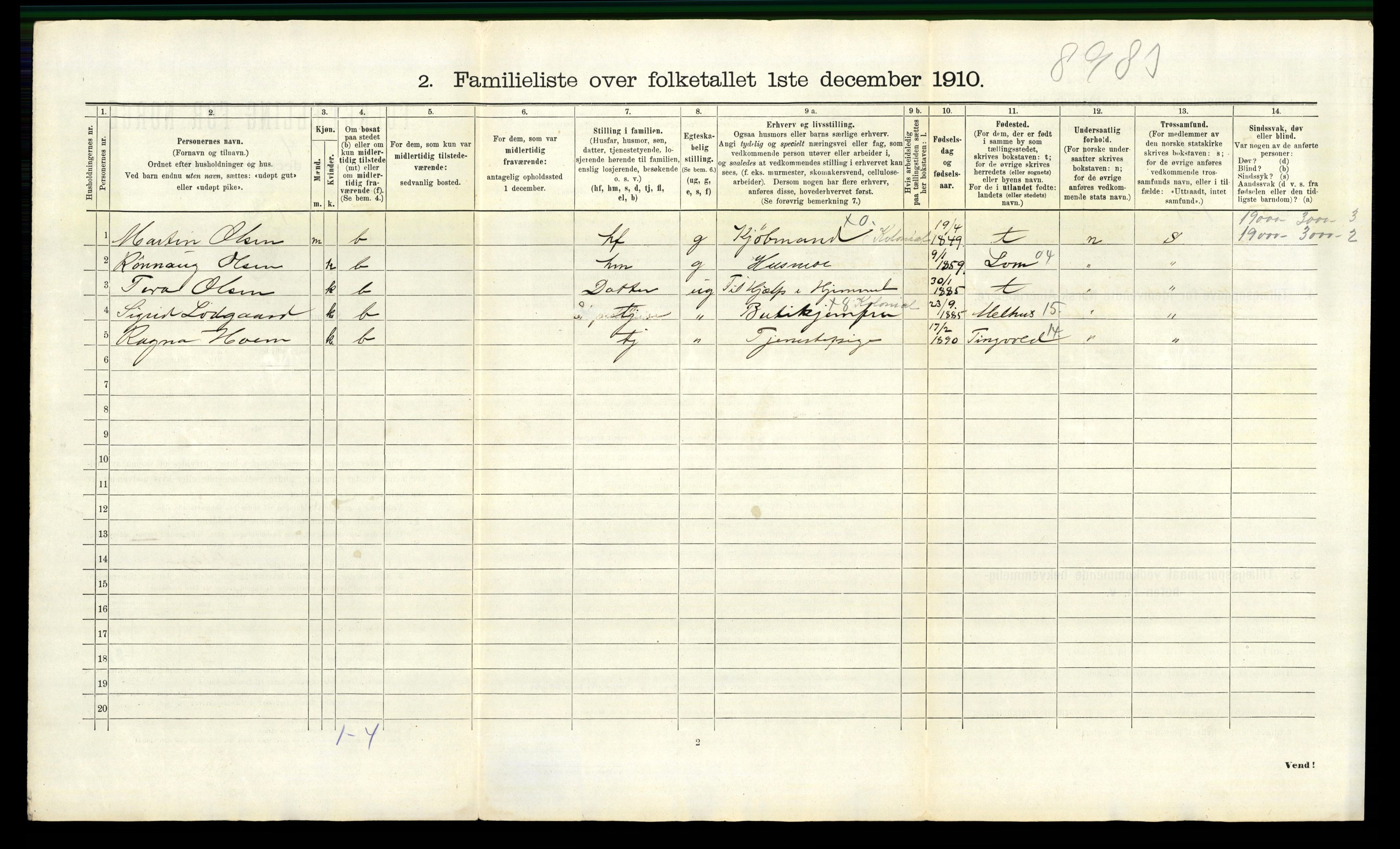 RA, 1910 census for Trondheim, 1910, p. 10830