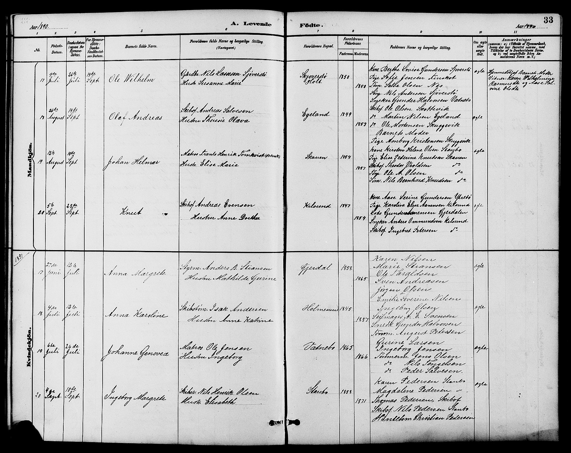 Dypvåg sokneprestkontor, SAK/1111-0007/F/Fb/Fbb/L0004: Parish register (copy) no. B 4, 1887-1905, p. 33