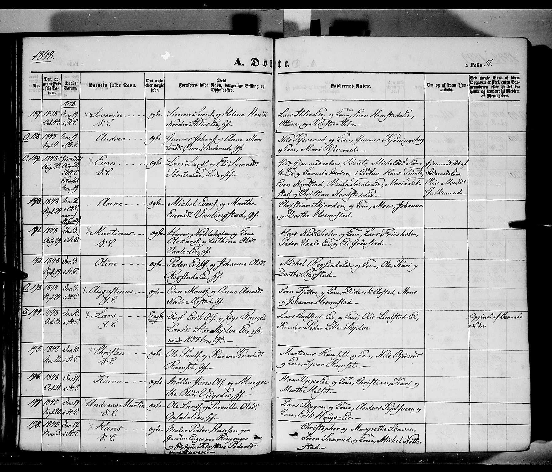 Stange prestekontor, SAH/PREST-002/K/L0011: Parish register (official) no. 11, 1846-1852, p. 51