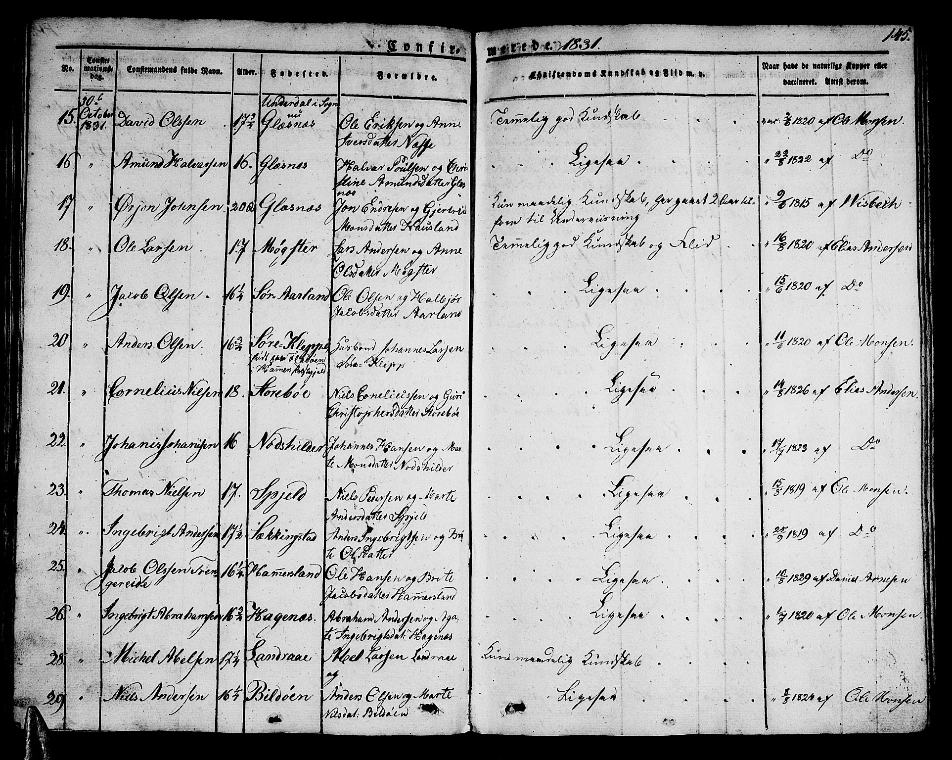 Sund sokneprestembete, AV/SAB-A-99930: Parish register (official) no. A 12, 1825-1835, p. 145