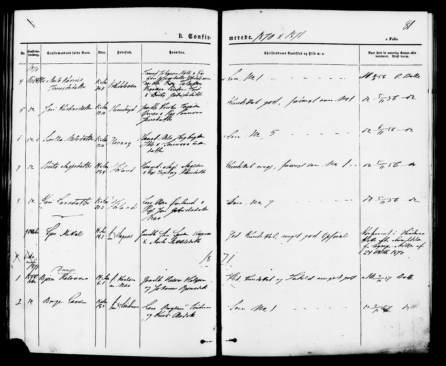 Vikedal sokneprestkontor, SAST/A-101840/01/IV: Parish register (official) no. A 7, 1868-1883, p. 81