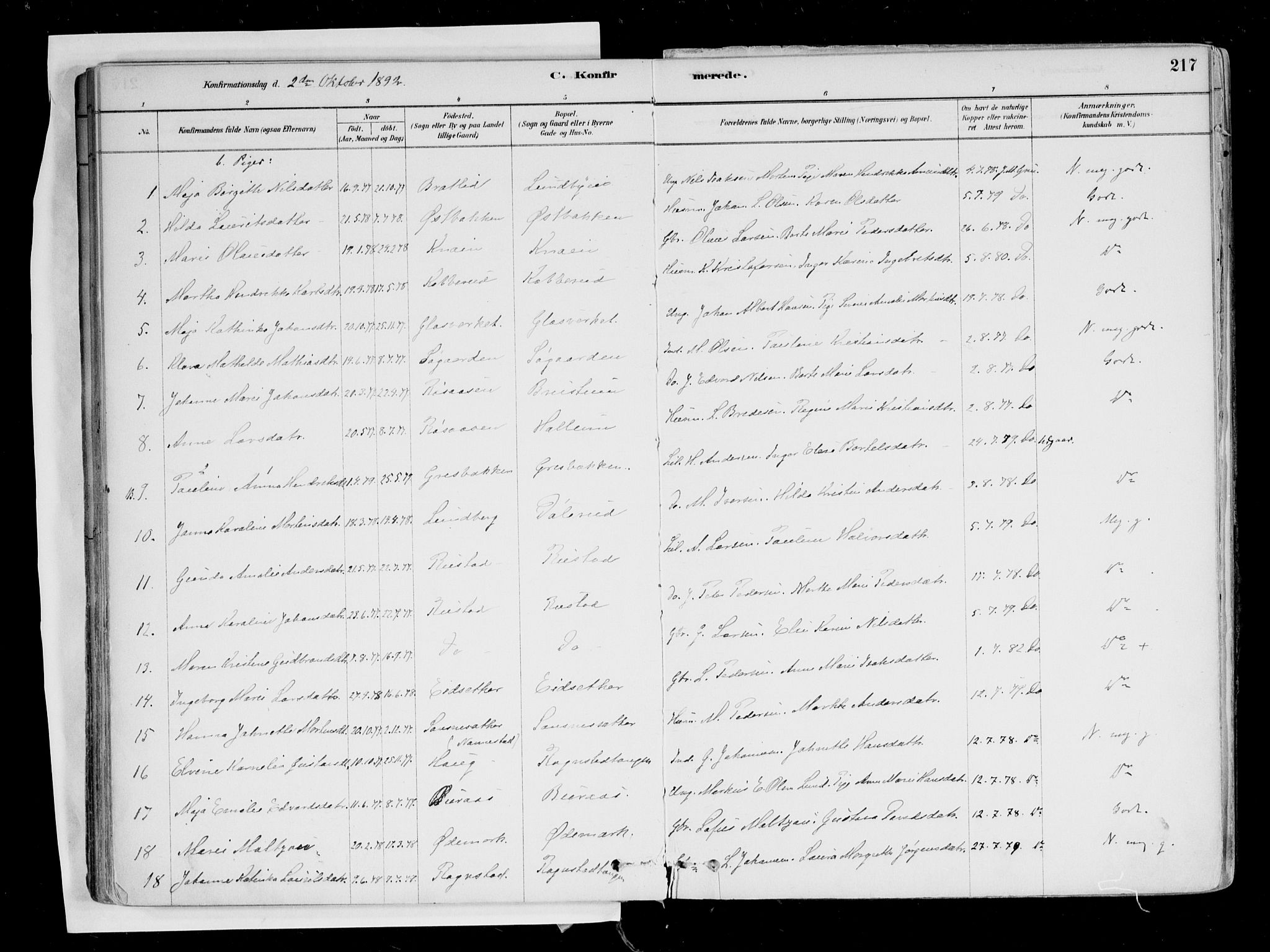 Hurdal prestekontor Kirkebøker, AV/SAO-A-10889/F/Fa/L0007: Parish register (official) no. I 7, 1878-1906, p. 217