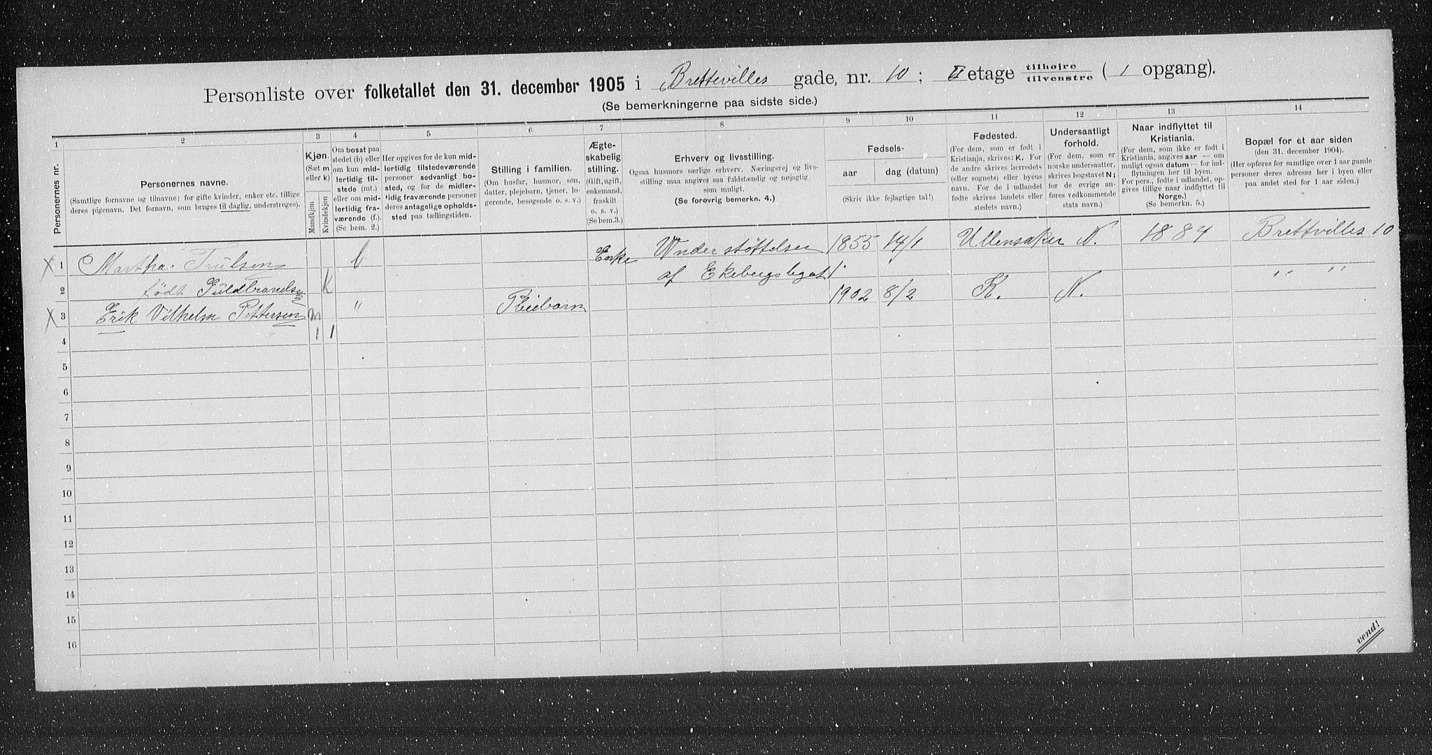 OBA, Municipal Census 1905 for Kristiania, 1905, p. 4382