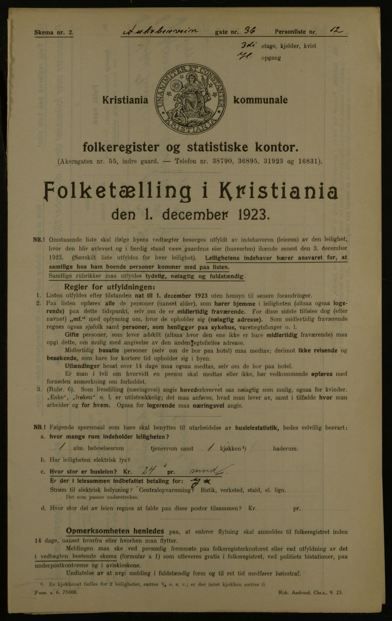 OBA, Municipal Census 1923 for Kristiania, 1923, p. 143743