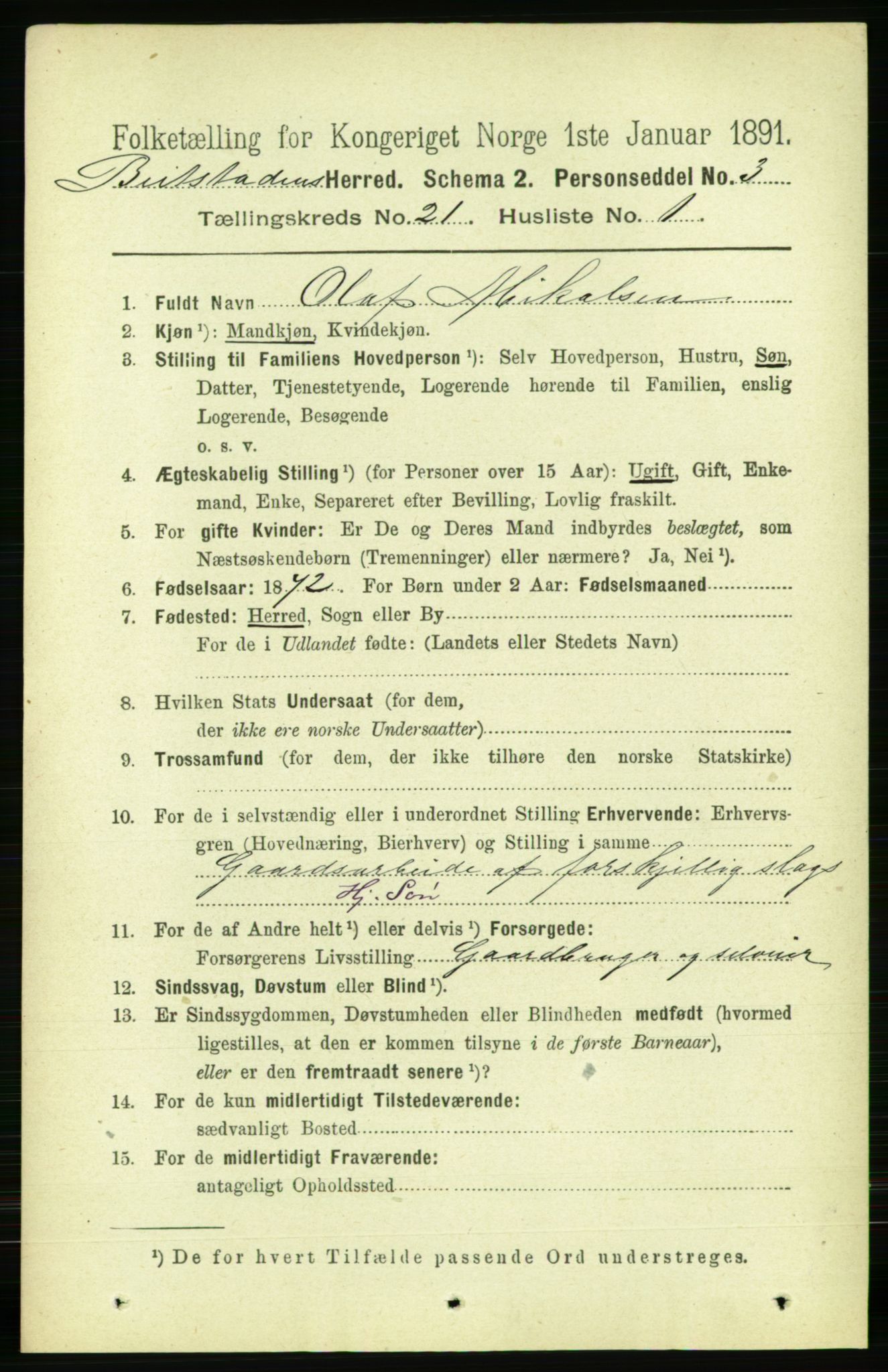 RA, 1891 census for 1727 Beitstad, 1891, p. 5425