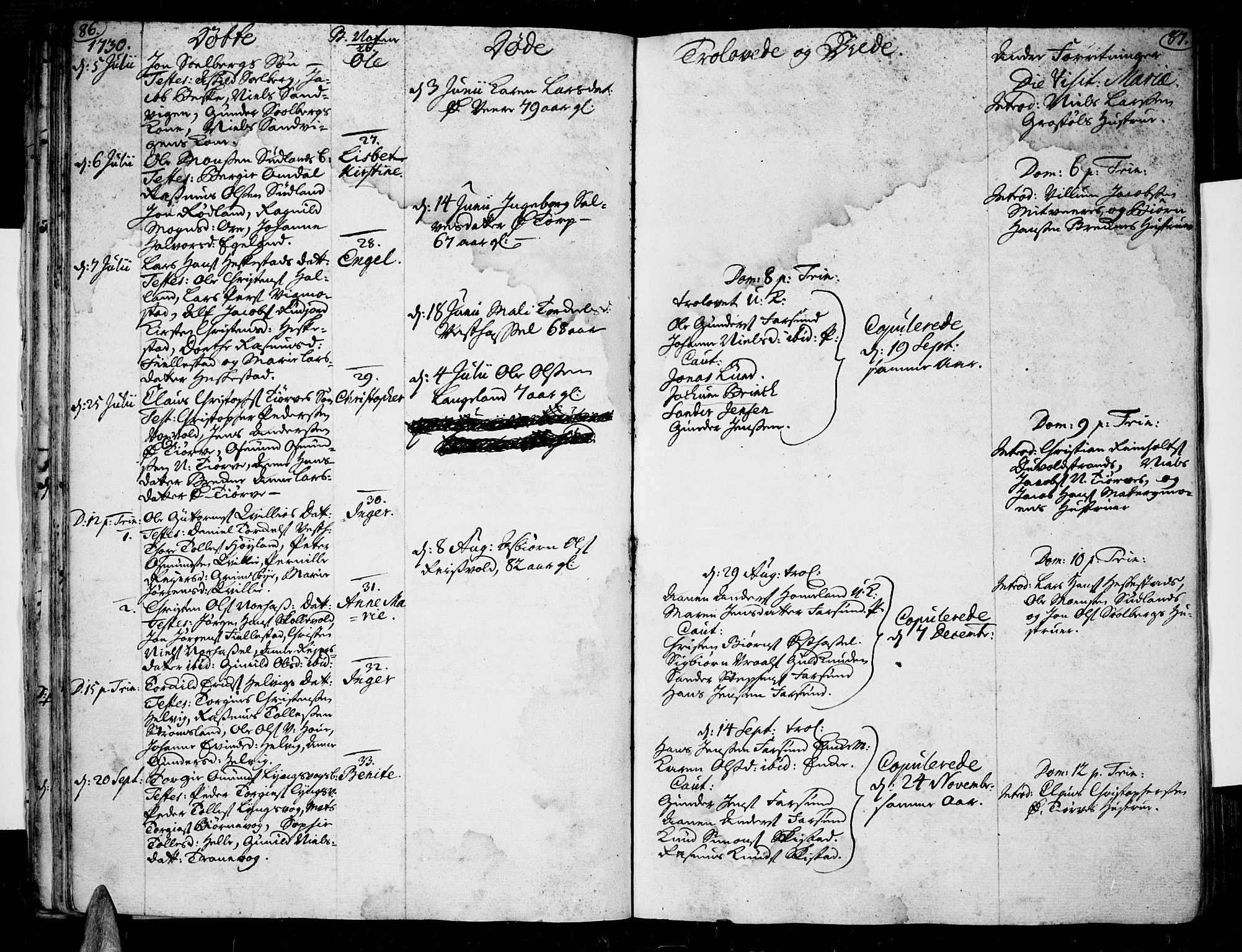 Lista sokneprestkontor, AV/SAK-1111-0027/F/Fa/L0002: Parish register (official) no. A 2 /1, 1726-1742, p. 86-87