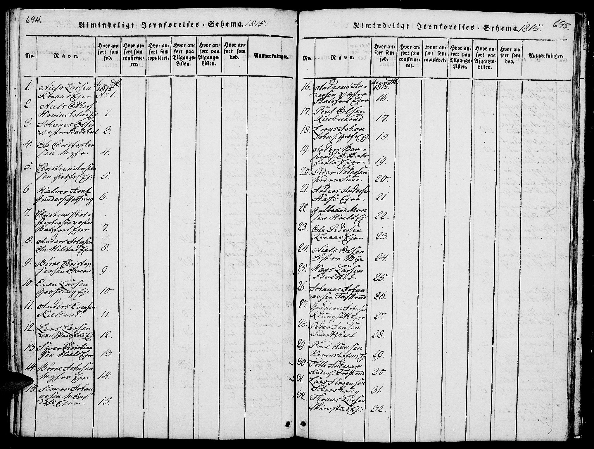 Nes prestekontor, Hedmark, SAH/PREST-020/L/La/L0003: Parish register (copy) no. 3, 1814-1831, p. 694-695