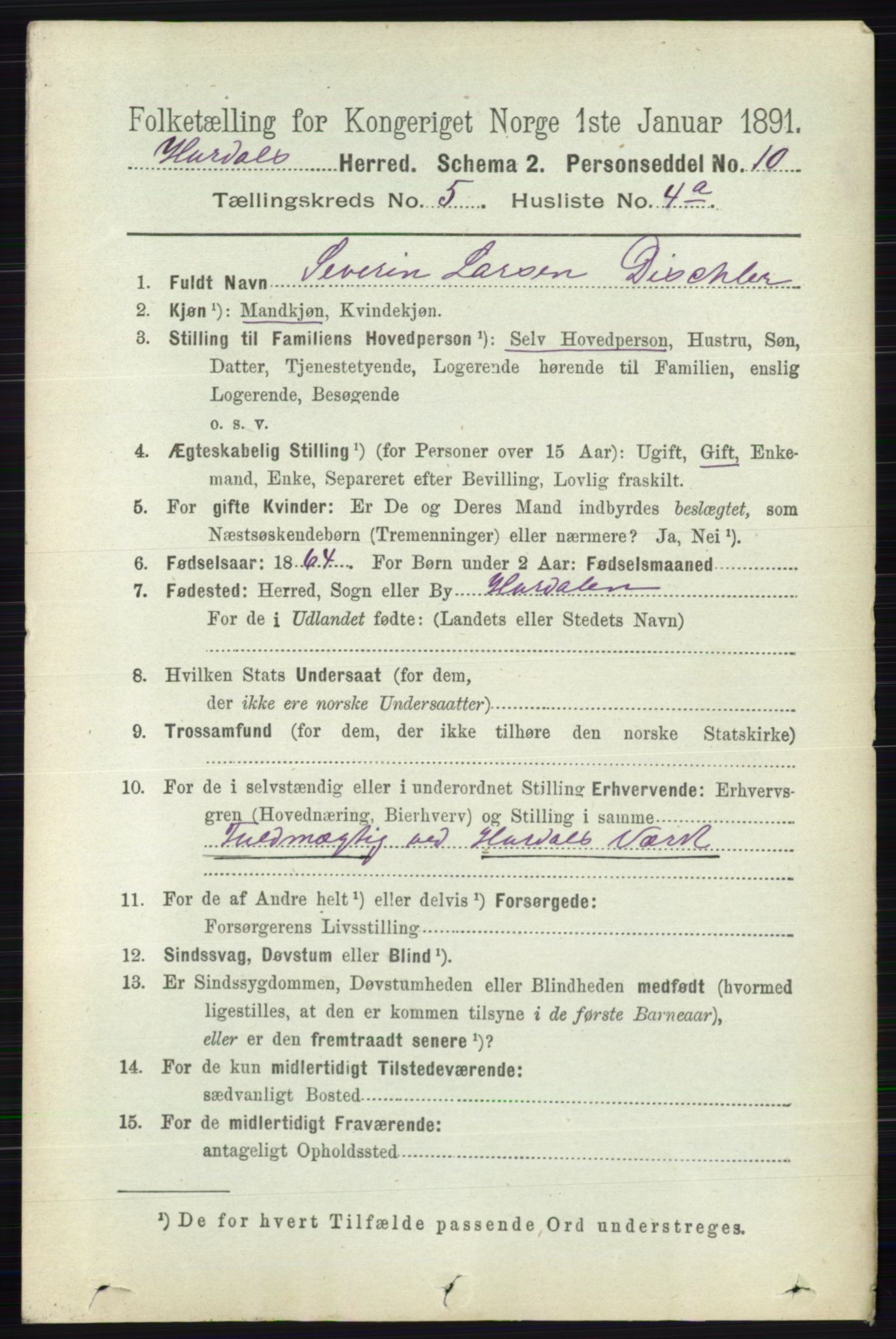 RA, 1891 census for 0239 Hurdal, 1891, p. 2049