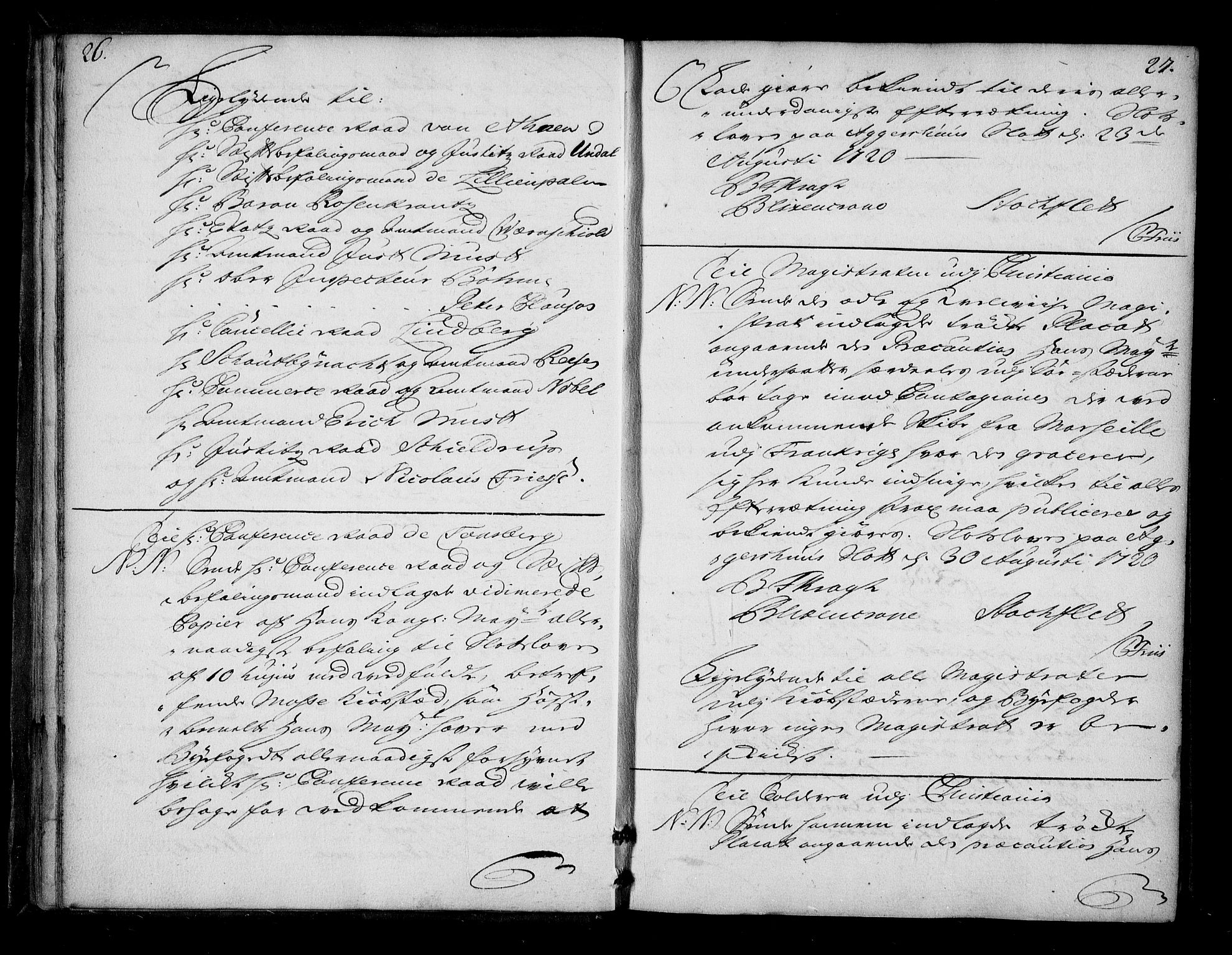 Stattholderembetet 1572-1771, AV/RA-EA-2870/Bd/L0013: Ordreprotokoll, 1720-1722, p. 26-27