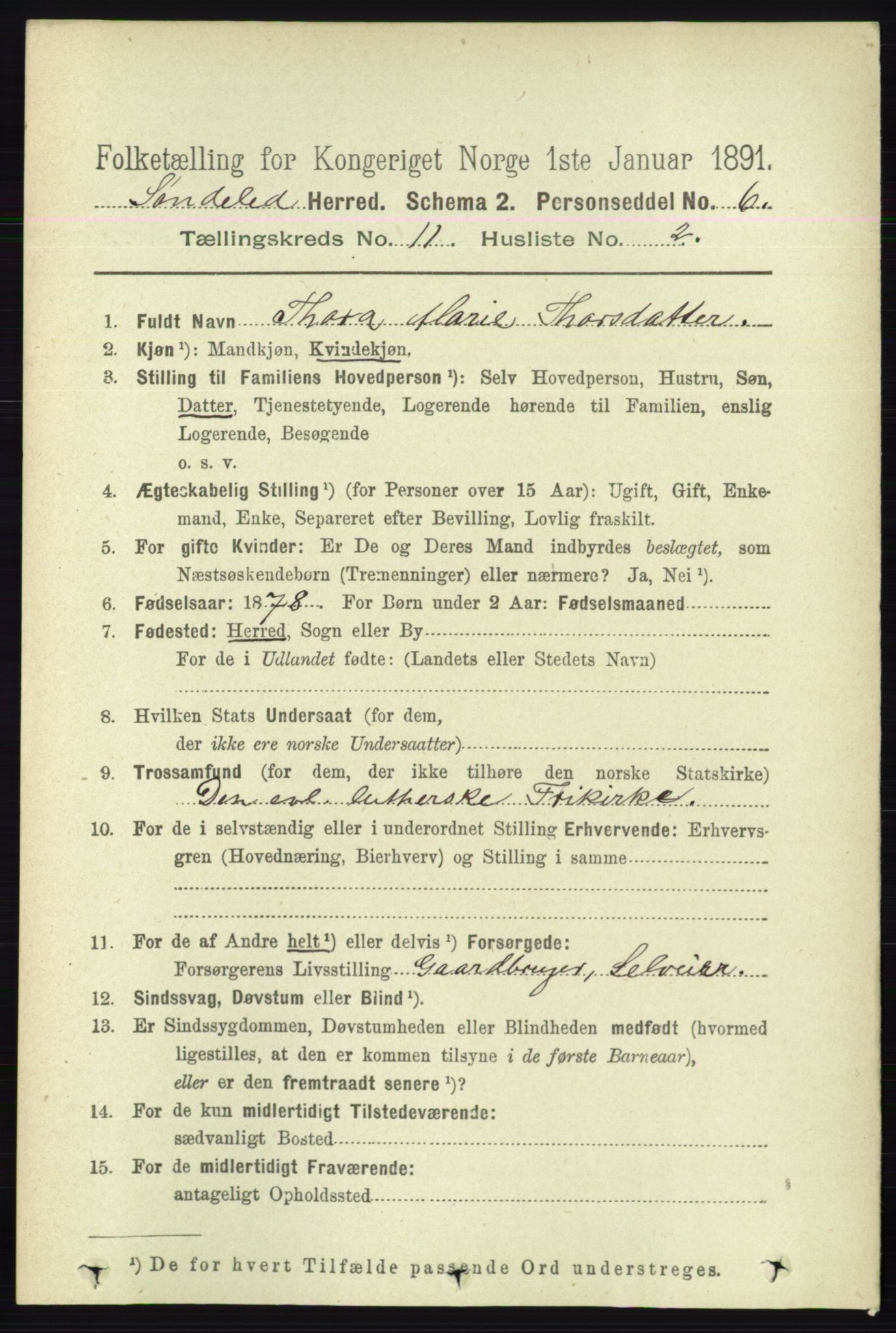 RA, 1891 census for 0913 Søndeled, 1891, p. 3300