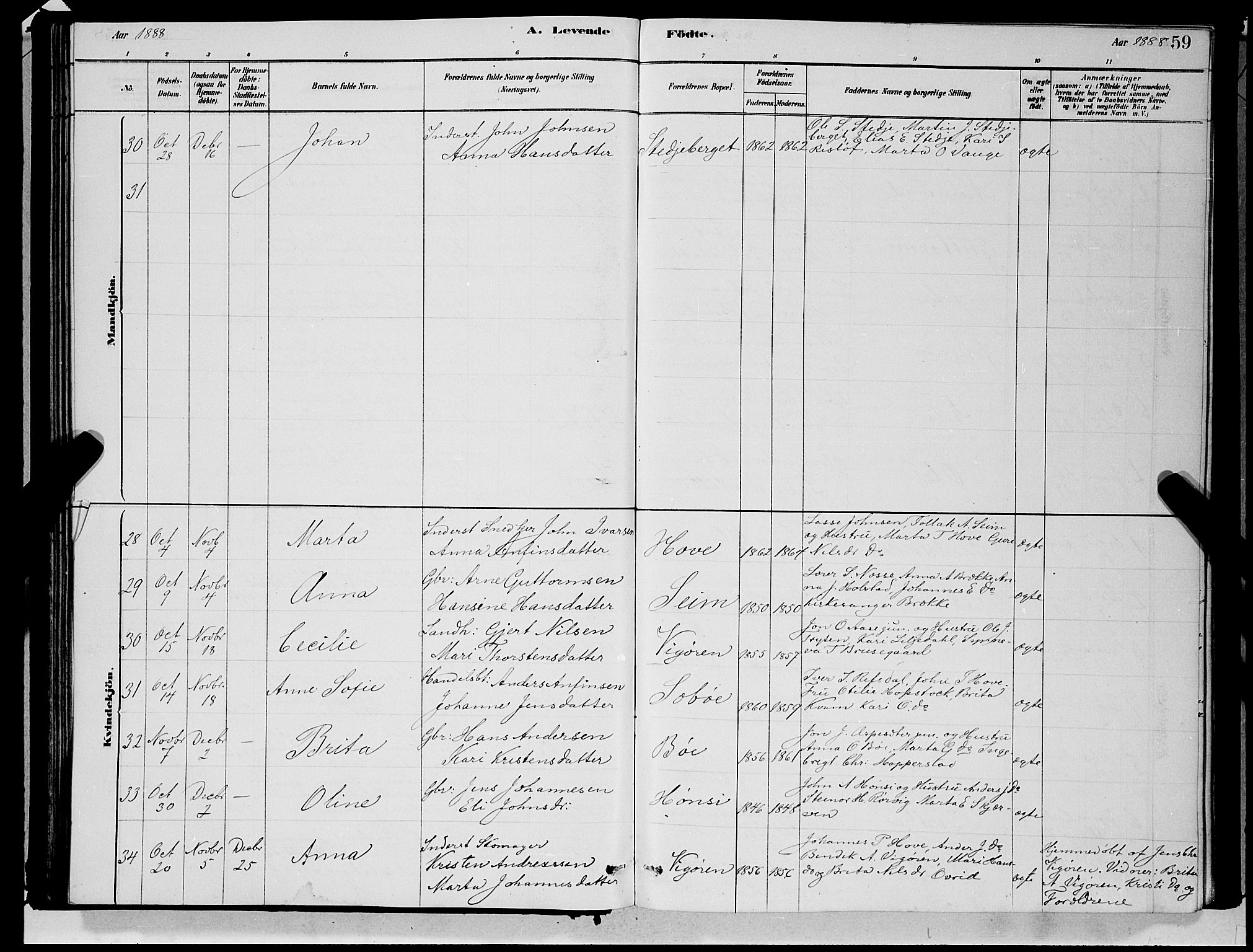 Vik sokneprestembete, AV/SAB-A-81501/H/Hab/Haba/L0003: Parish register (copy) no. A 3, 1878-1894, p. 59