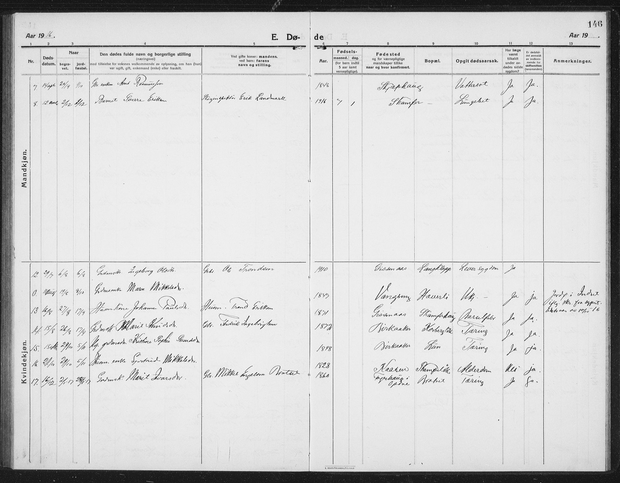Ministerialprotokoller, klokkerbøker og fødselsregistre - Sør-Trøndelag, SAT/A-1456/675/L0888: Parish register (copy) no. 675C01, 1913-1935, p. 146
