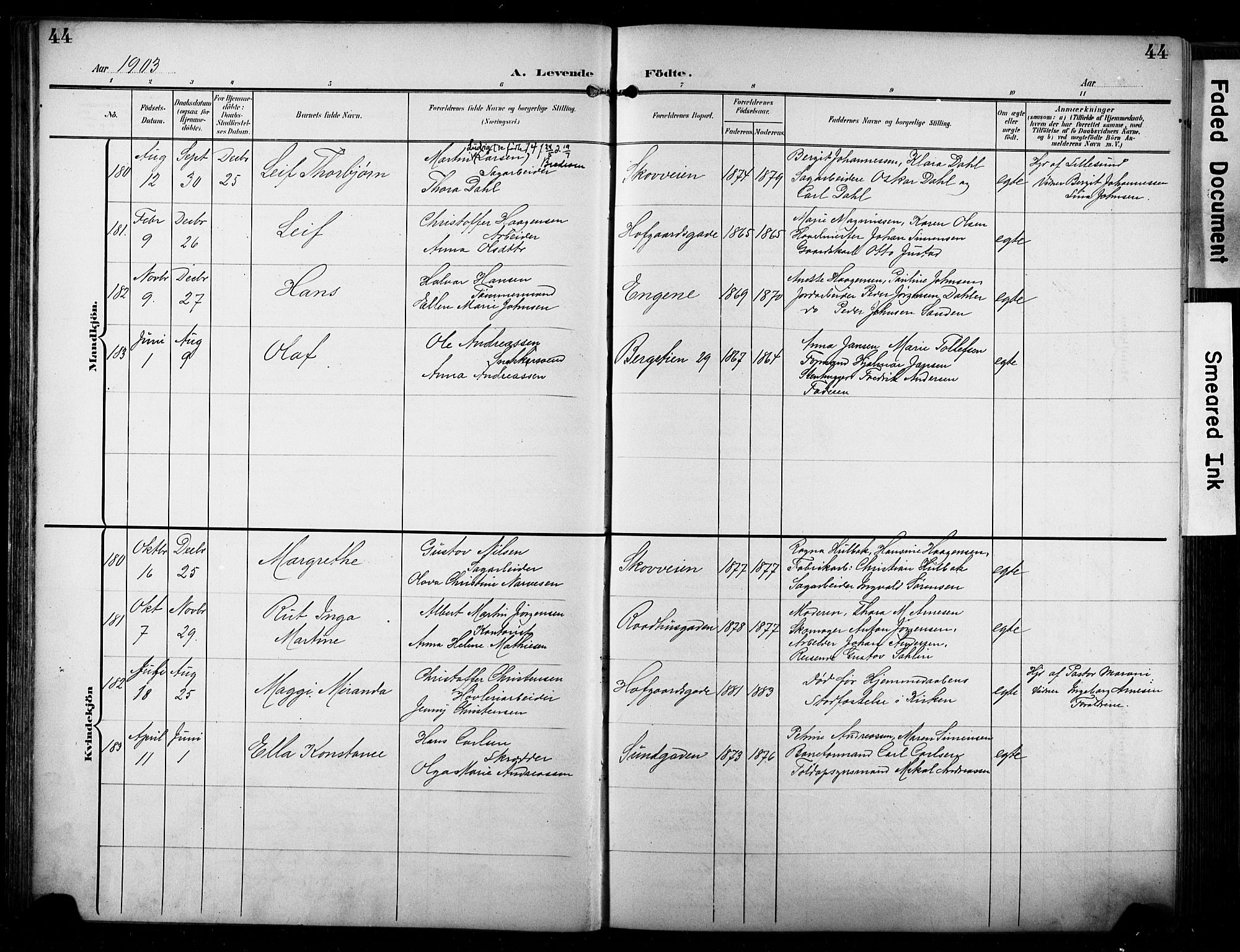 Bragernes kirkebøker, SAKO/A-6/F/Fb/L0009: Parish register (official) no. II 9, 1902-1911, p. 44