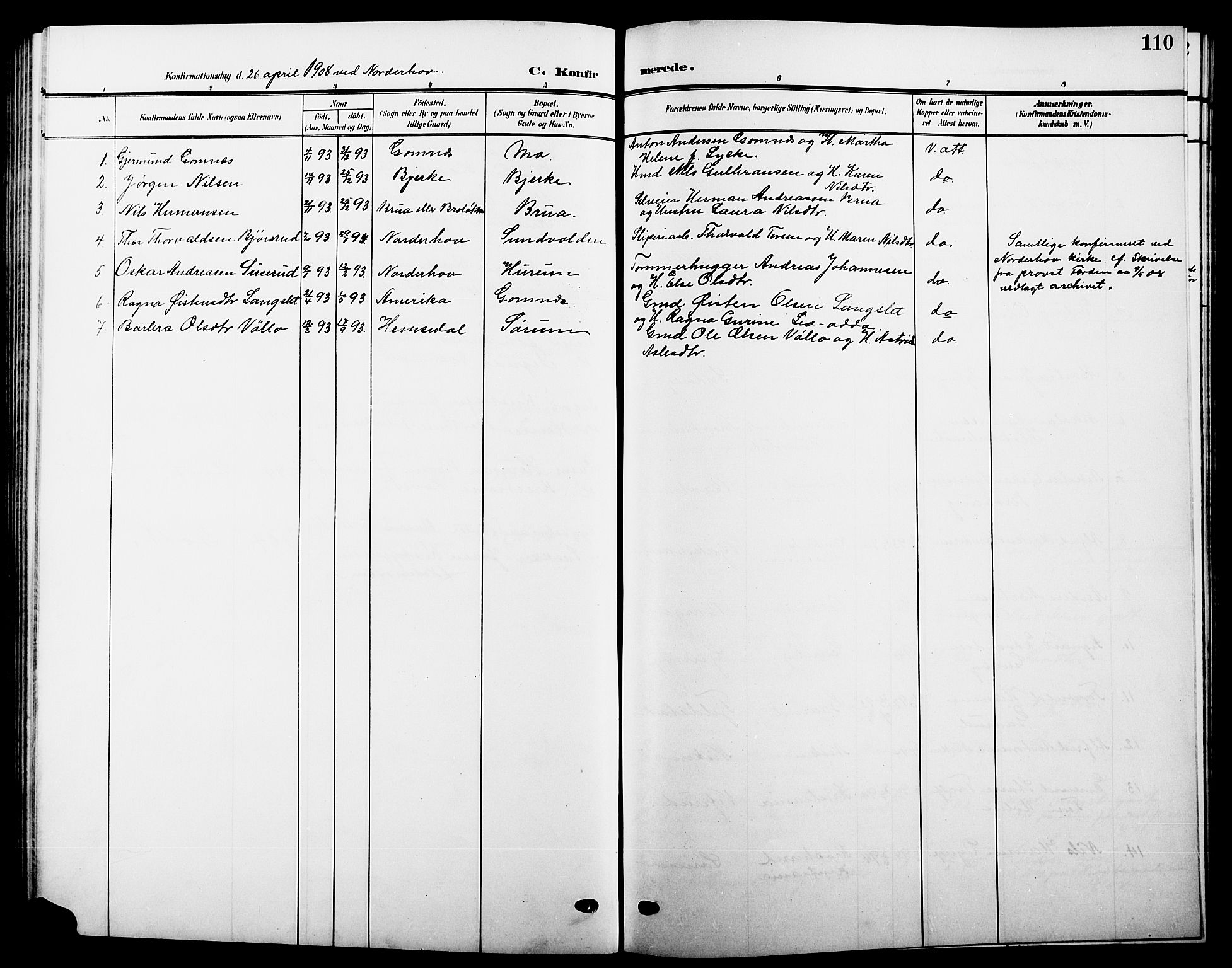 Hole kirkebøker, SAKO/A-228/G/Ga/L0004: Parish register (copy) no. I 4, 1905-1924, p. 110