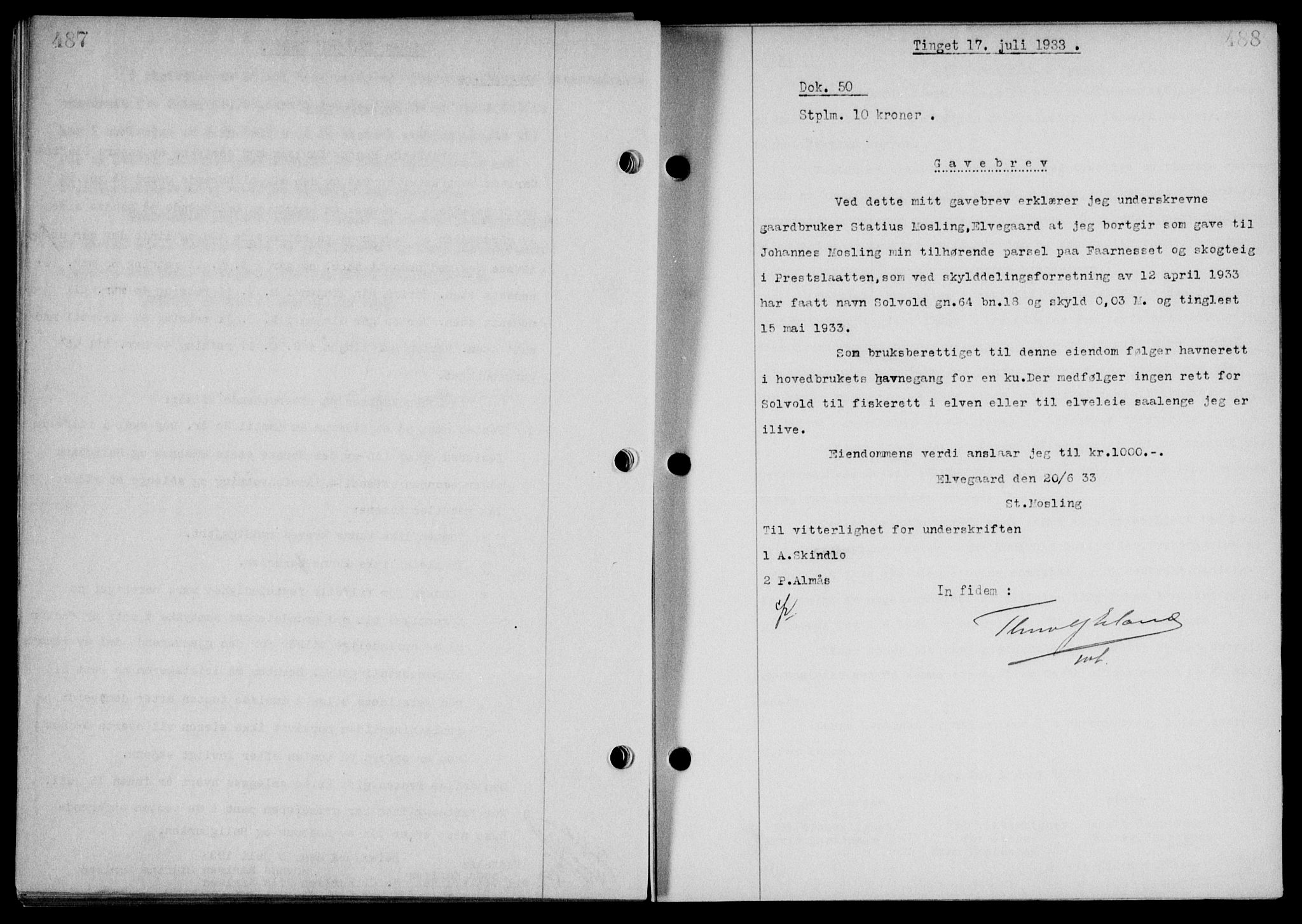 Steigen og Ofoten sorenskriveri, SAT/A-0030/1/2/2C/L0023/0002: Mortgage book no. 26-II og 27, 1933-1934, Deed date: 17.07.1933