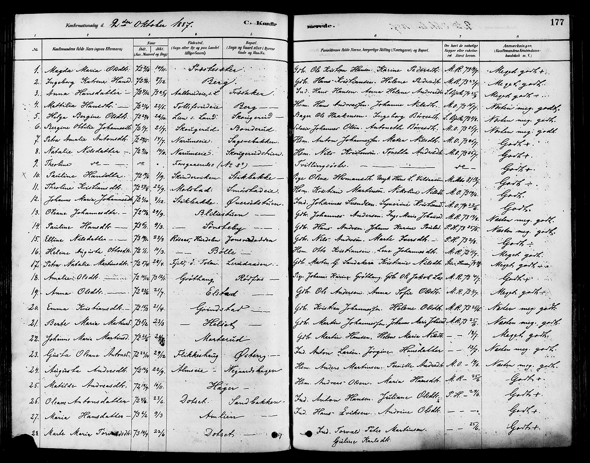 Vestre Toten prestekontor, AV/SAH-PREST-108/H/Ha/Haa/L0009: Parish register (official) no. 9, 1878-1894, p. 177