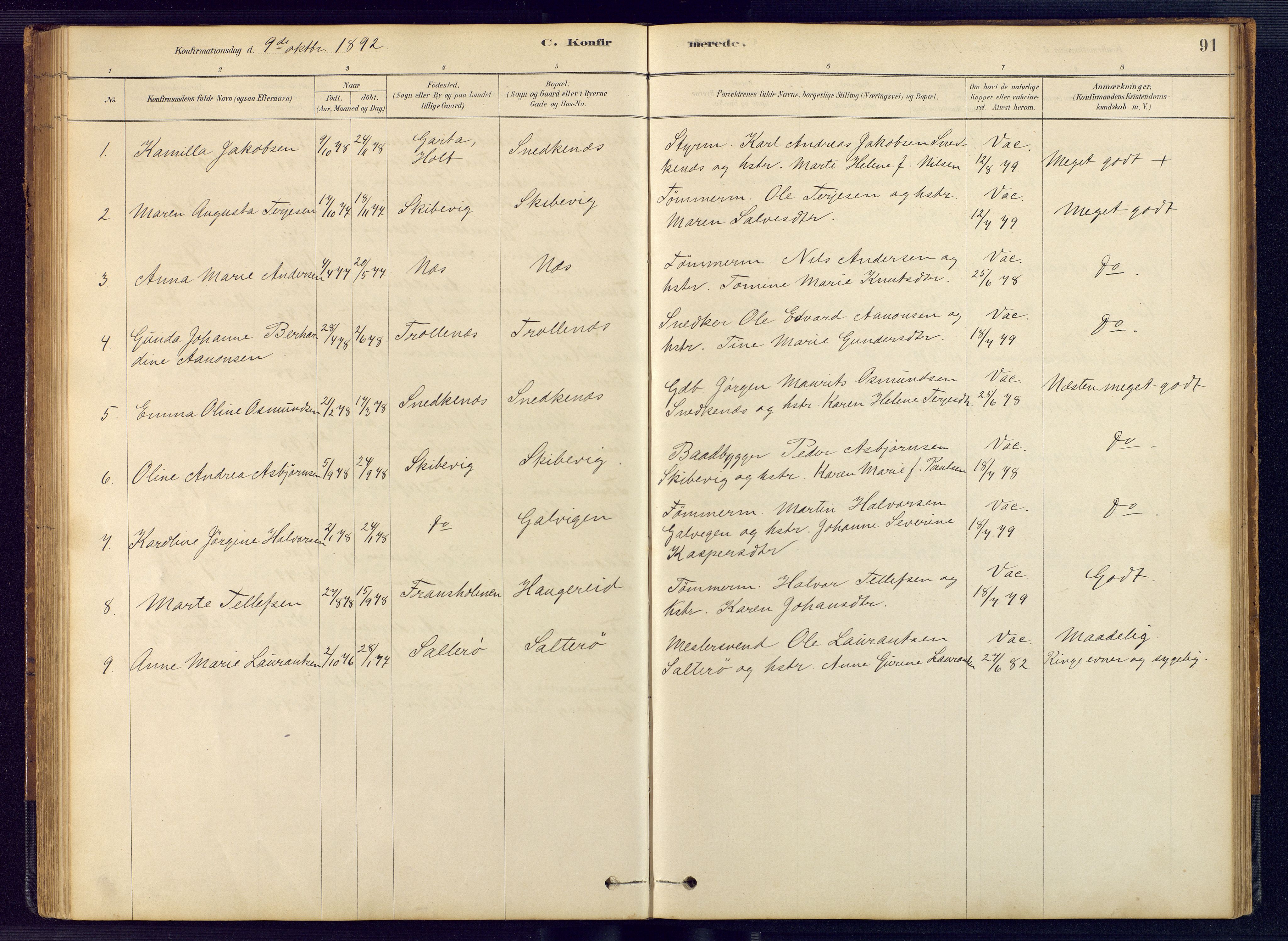 Austre Moland sokneprestkontor, AV/SAK-1111-0001/F/Fb/Fbb/L0001: Parish register (copy) no. B 1, 1878-1904, p. 91