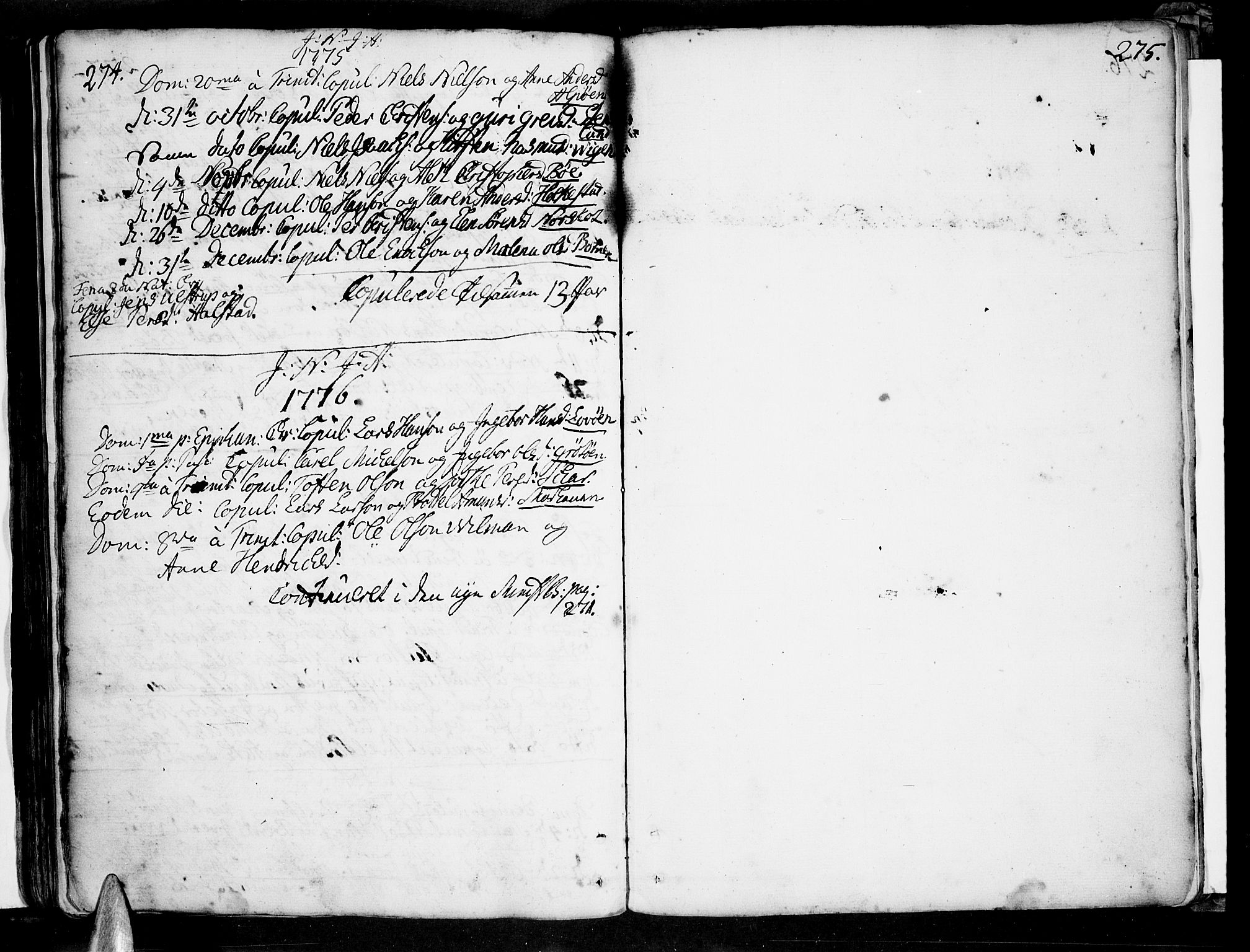 Ministerialprotokoller, klokkerbøker og fødselsregistre - Nordland, AV/SAT-A-1459/855/L0795: Parish register (official) no. 855A03, 1748-1776, p. 274-275