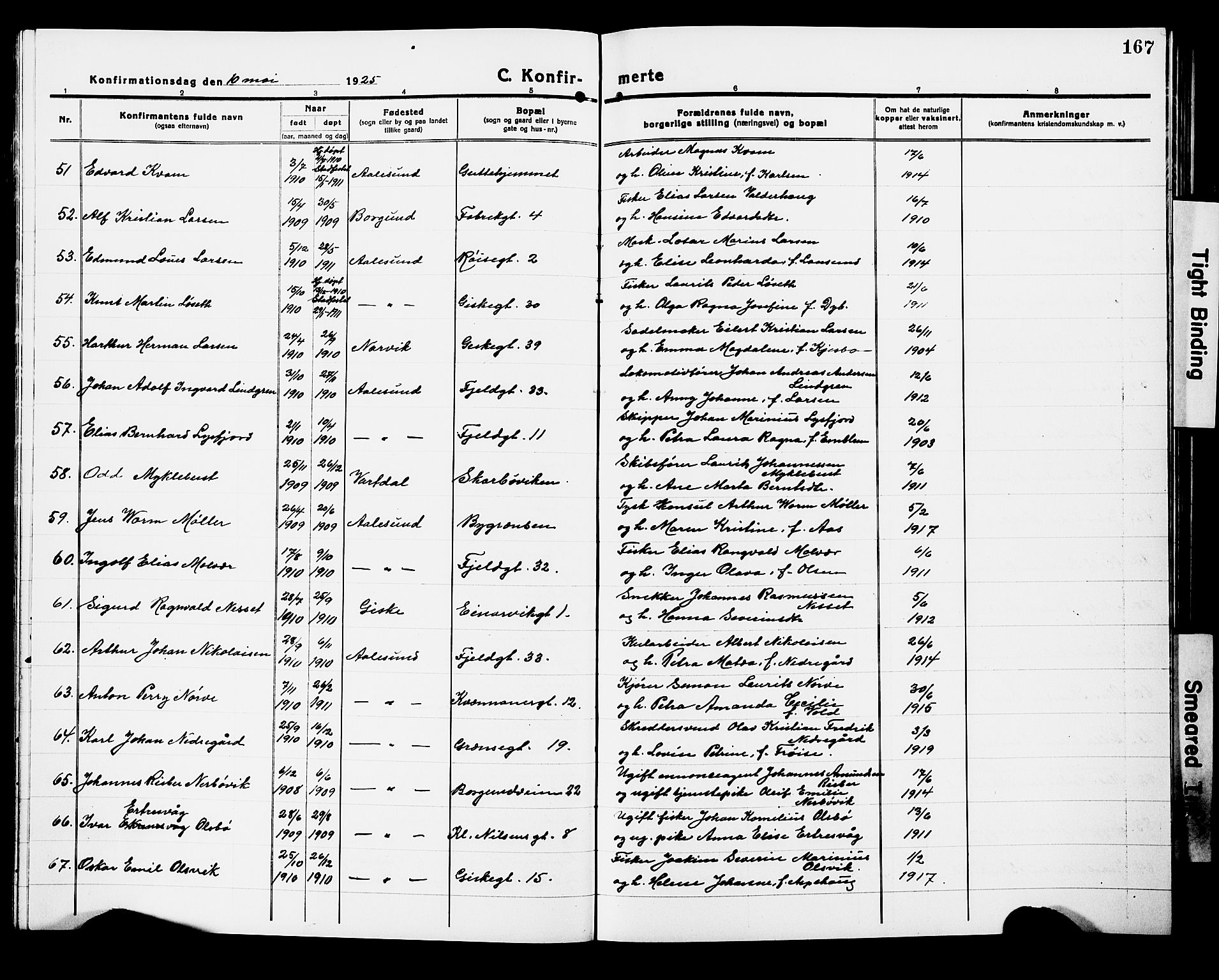 Ministerialprotokoller, klokkerbøker og fødselsregistre - Møre og Romsdal, AV/SAT-A-1454/529/L0472: Parish register (copy) no. 529C09, 1917-1929, p. 167