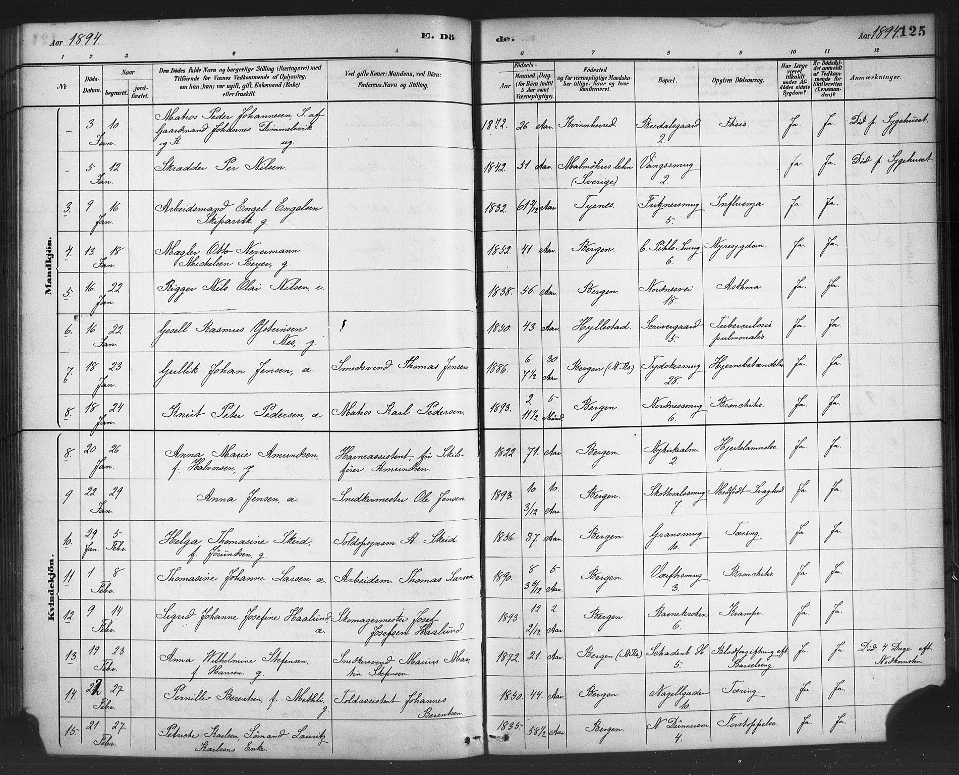 Nykirken Sokneprestembete, AV/SAB-A-77101/H/Haa/L0044: Parish register (official) no. E 4, 1882-1898, p. 125