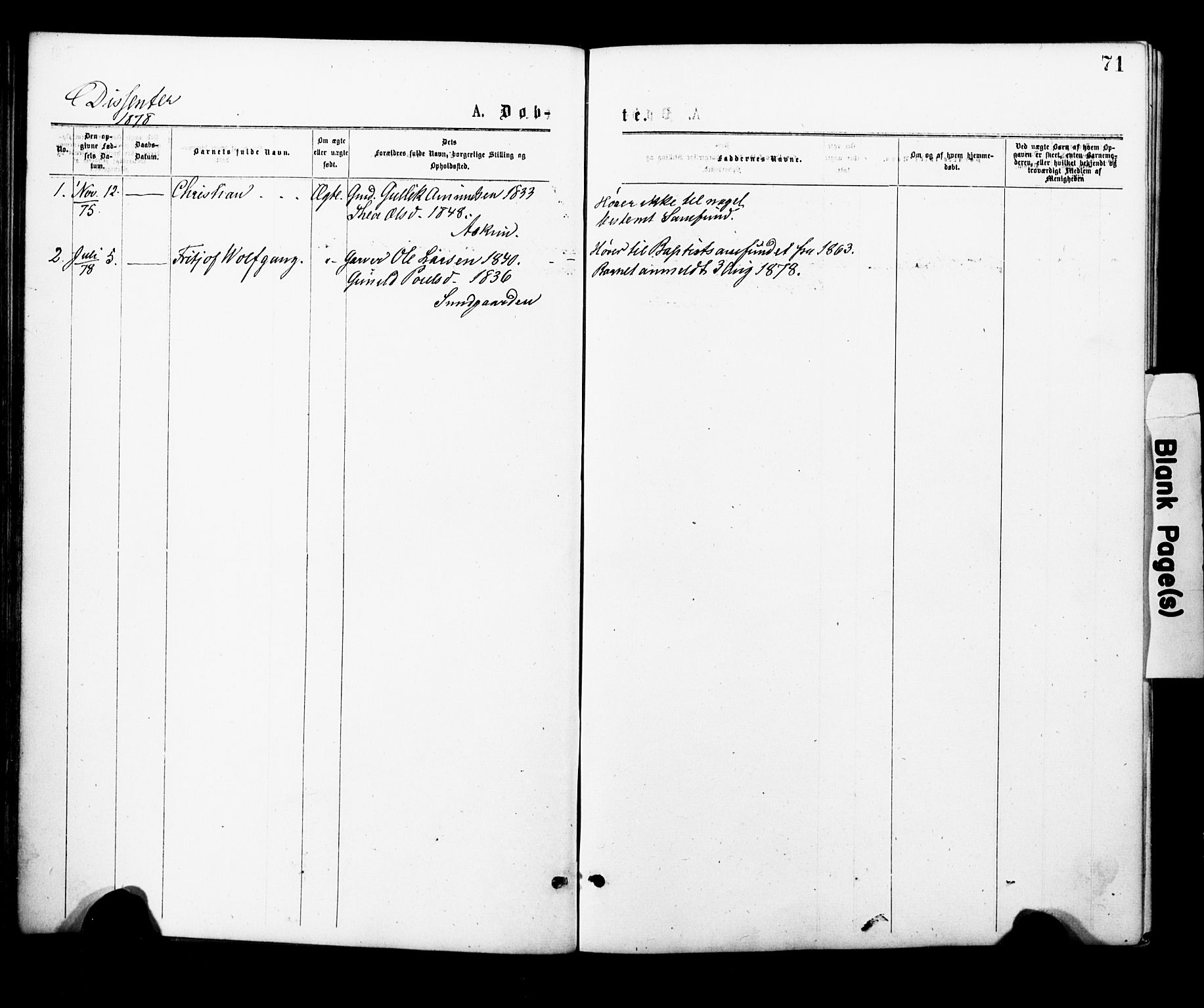 Eidsvoll prestekontor Kirkebøker, SAO/A-10888/F/Fa/L0001: Parish register (official) no. I 1, 1877-1881, p. 71