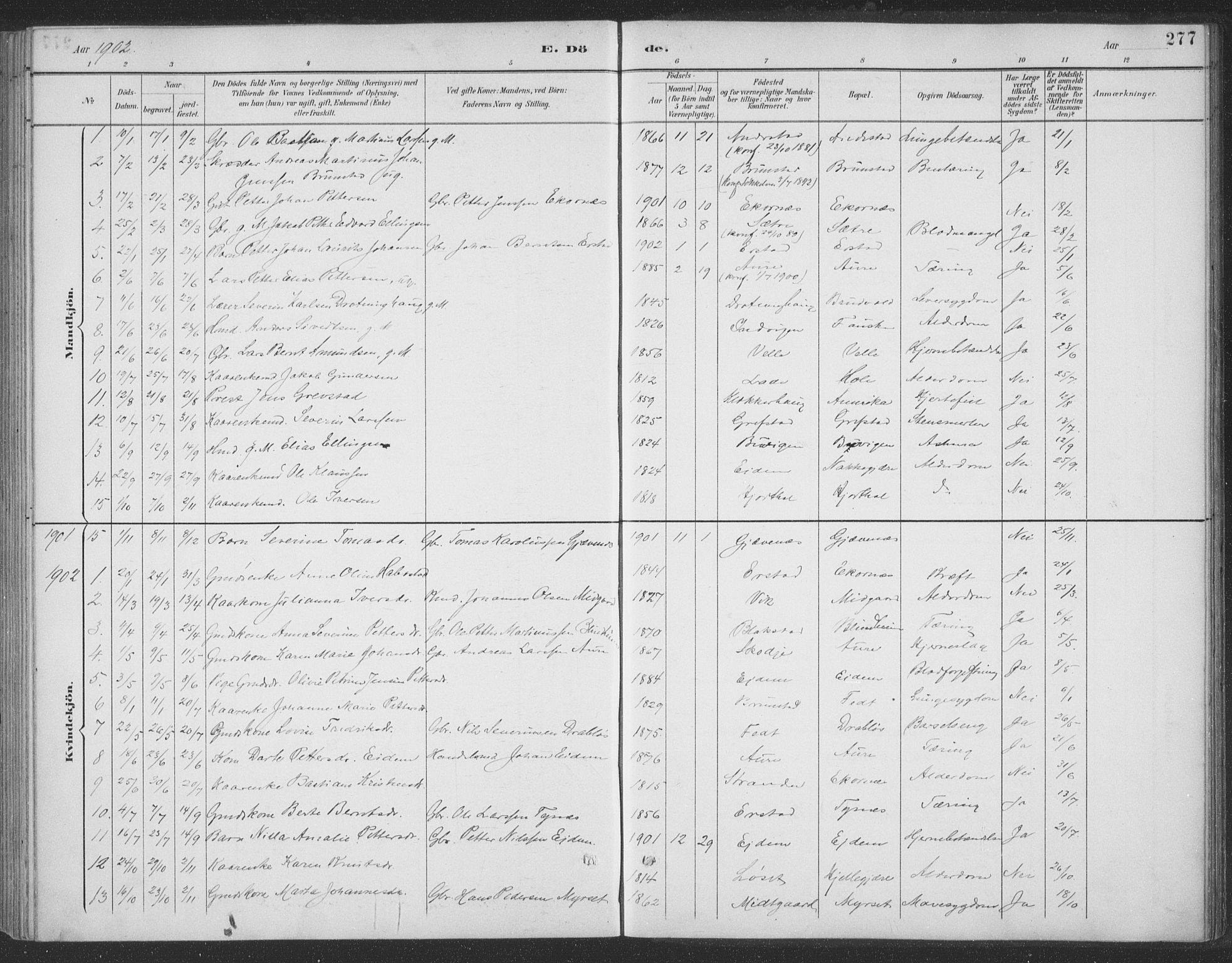 Ministerialprotokoller, klokkerbøker og fødselsregistre - Møre og Romsdal, AV/SAT-A-1454/523/L0335: Parish register (official) no. 523A02, 1891-1911, p. 277