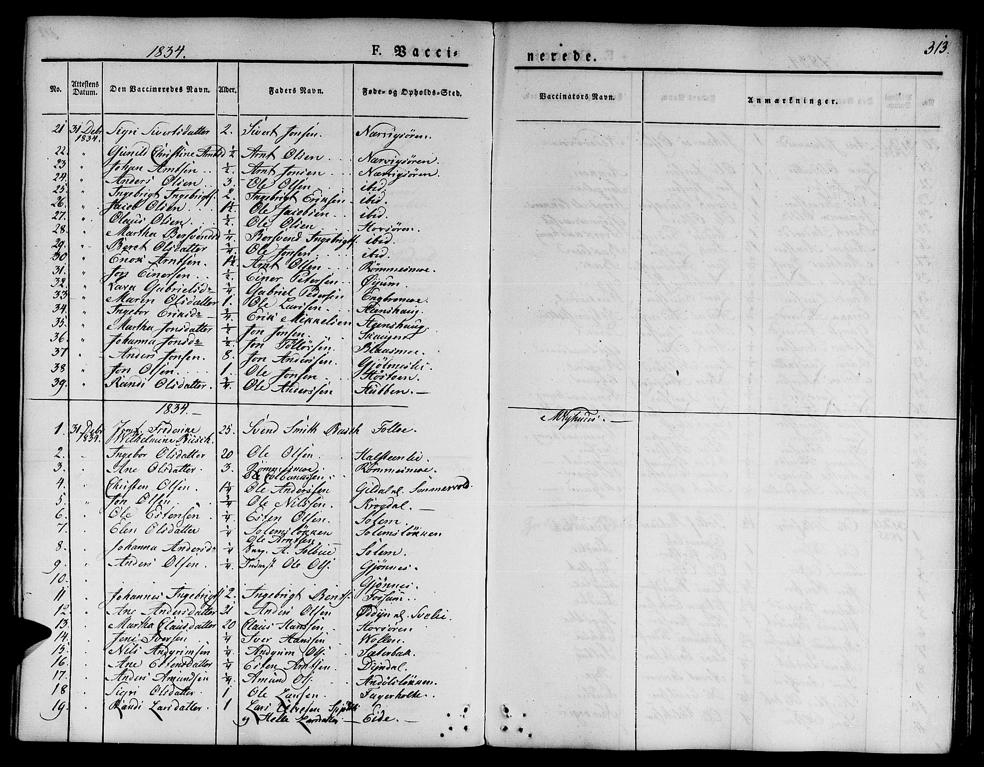 Ministerialprotokoller, klokkerbøker og fødselsregistre - Sør-Trøndelag, SAT/A-1456/668/L0804: Parish register (official) no. 668A04, 1826-1839, p. 313