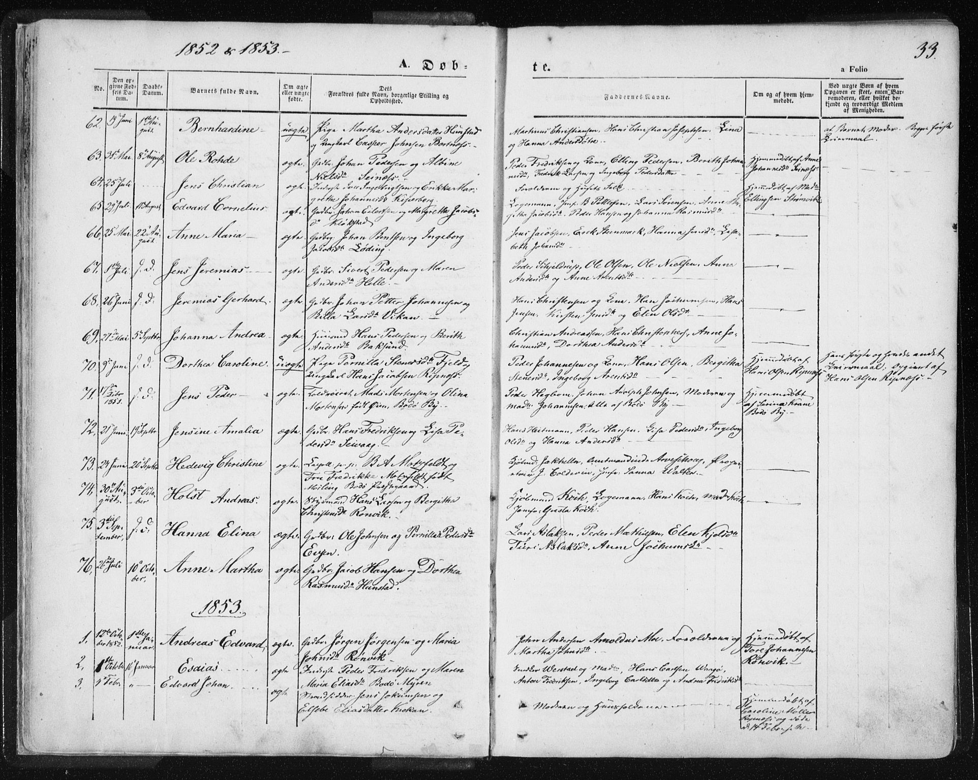 Ministerialprotokoller, klokkerbøker og fødselsregistre - Nordland, SAT/A-1459/801/L0007: Parish register (official) no. 801A07, 1845-1863, p. 33