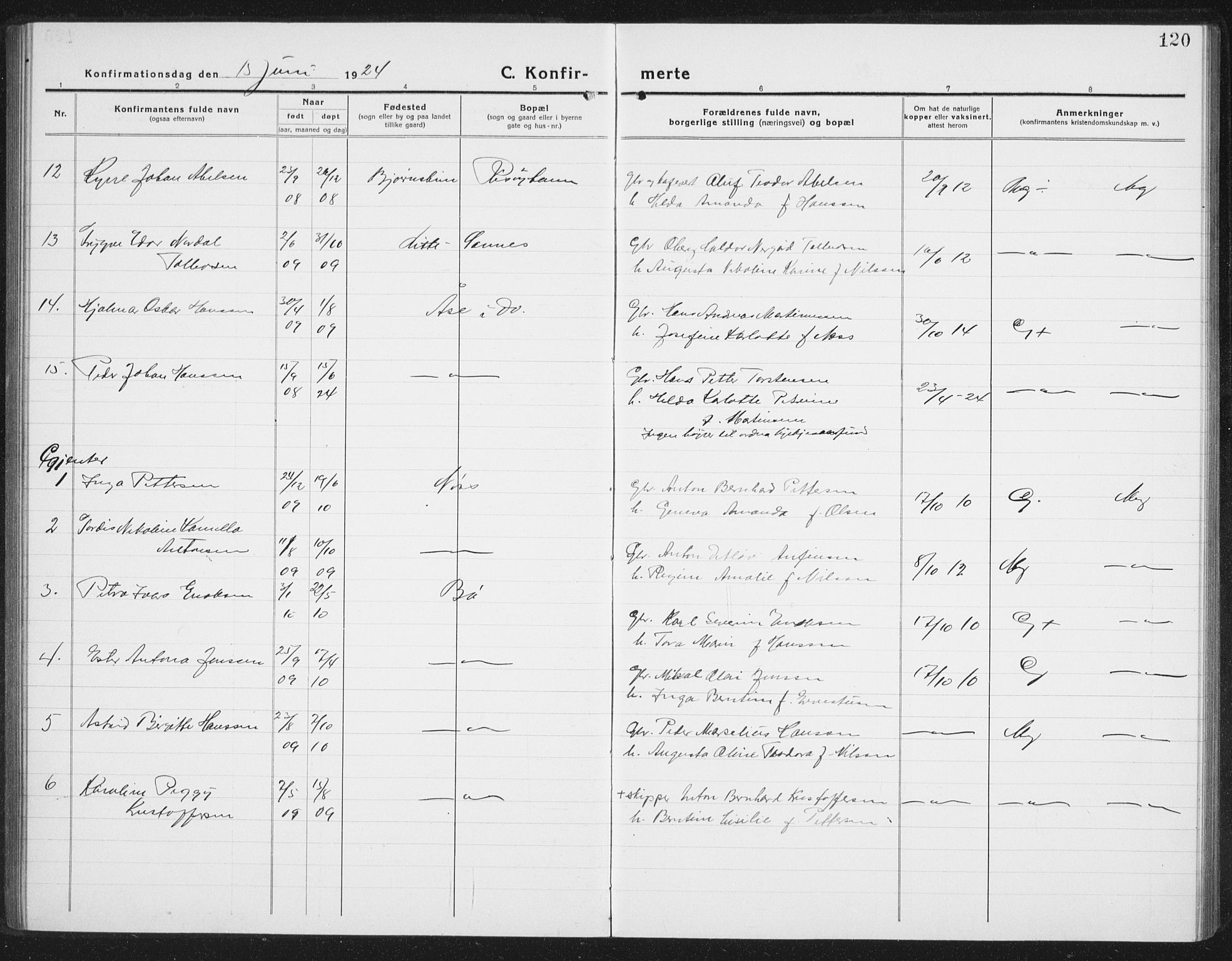 Ministerialprotokoller, klokkerbøker og fødselsregistre - Nordland, AV/SAT-A-1459/898/L1428: Parish register (copy) no. 898C03, 1918-1938, p. 120