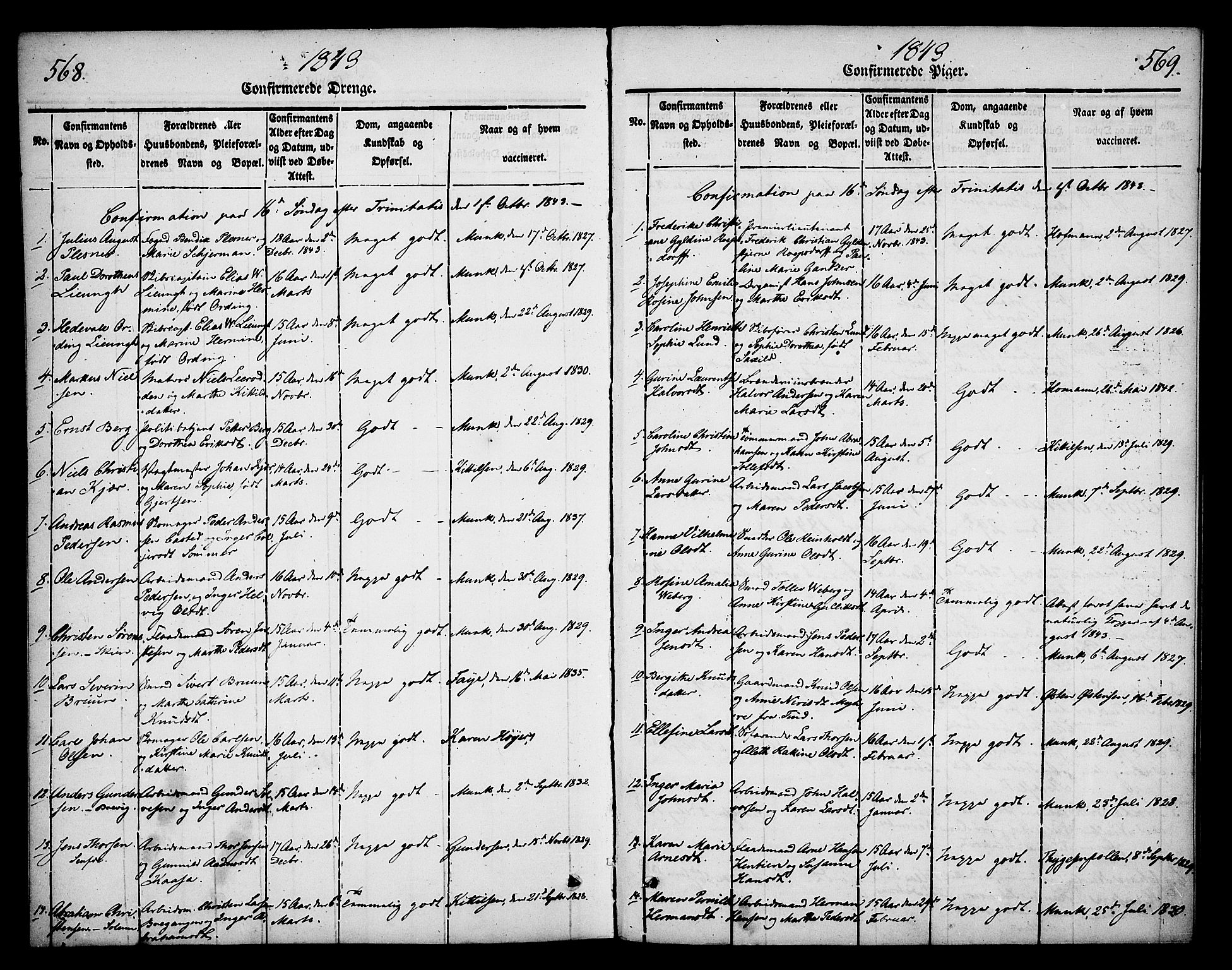 Skien kirkebøker, AV/SAKO-A-302/F/Fa/L0006b: Parish register (official) no. 6B, 1843-1846, p. 568-569