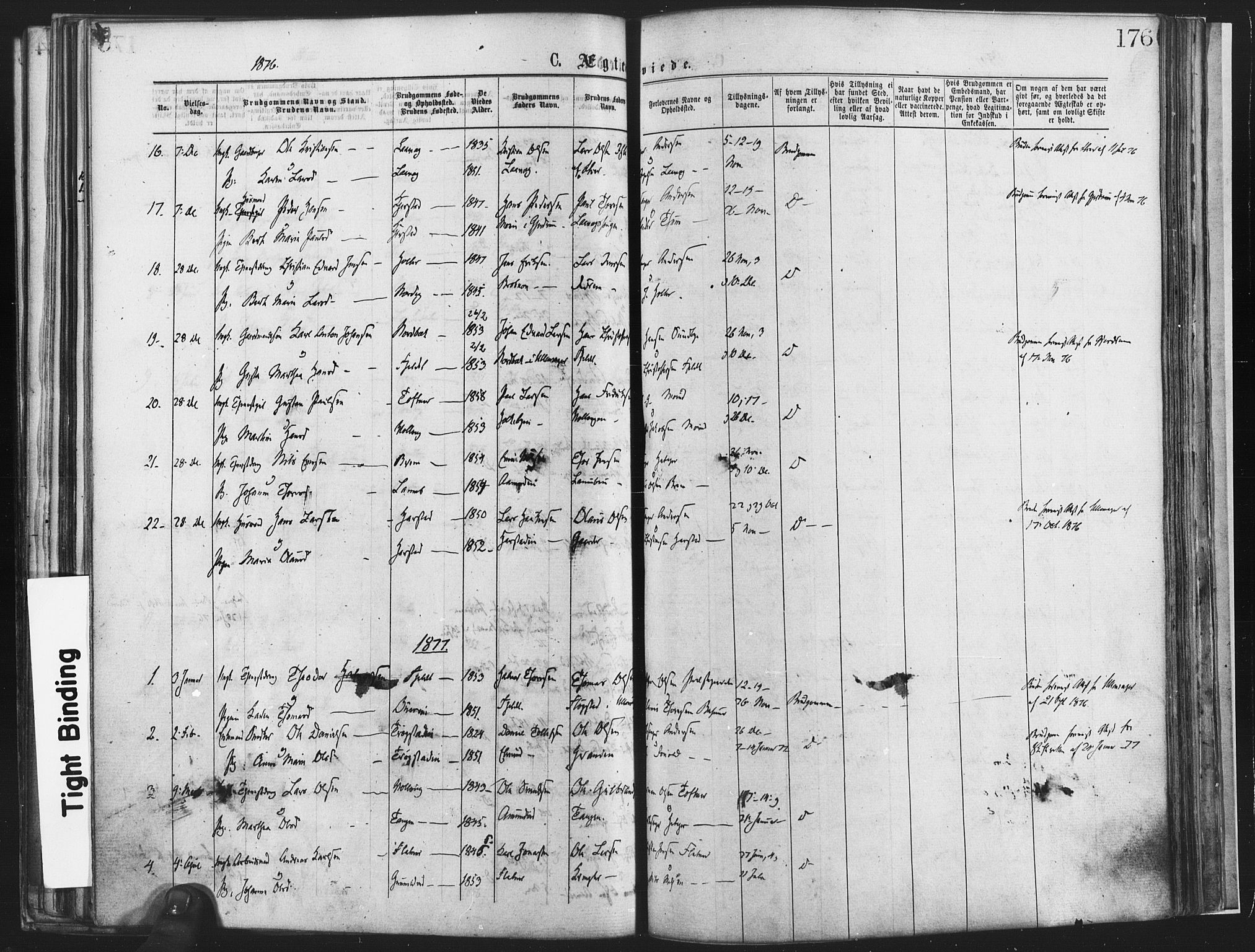 Nannestad prestekontor Kirkebøker, SAO/A-10414a/F/Fa/L0013: Parish register (official) no. I 13, 1873-1880, p. 176