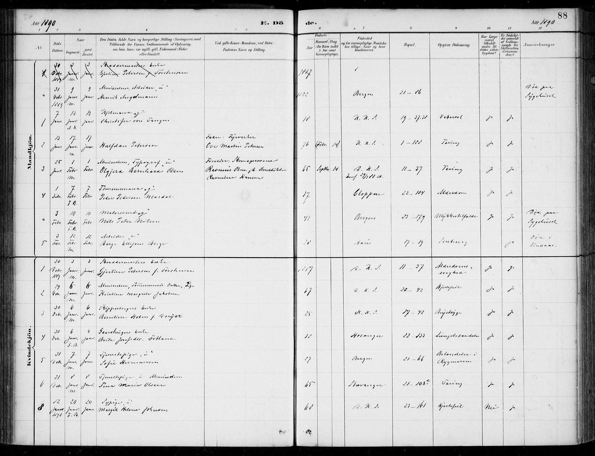 Korskirken sokneprestembete, AV/SAB-A-76101/H/Hab: Parish register (copy) no. E 4, 1884-1910, p. 88