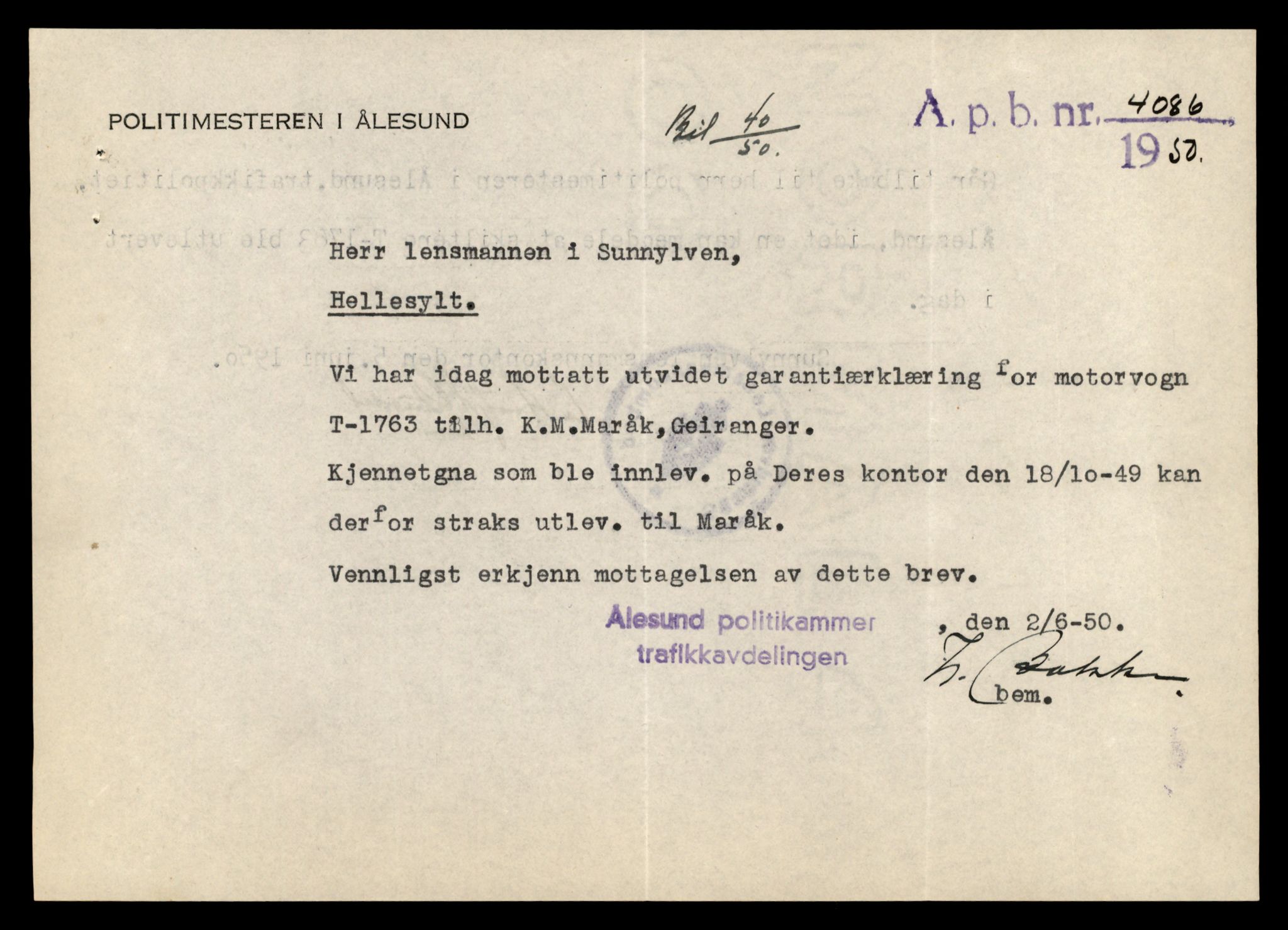 Møre og Romsdal vegkontor - Ålesund trafikkstasjon, SAT/A-4099/F/Fe/L0023: Registreringskort for kjøretøy T 10695 - T 10809, 1927-1998, p. 2098