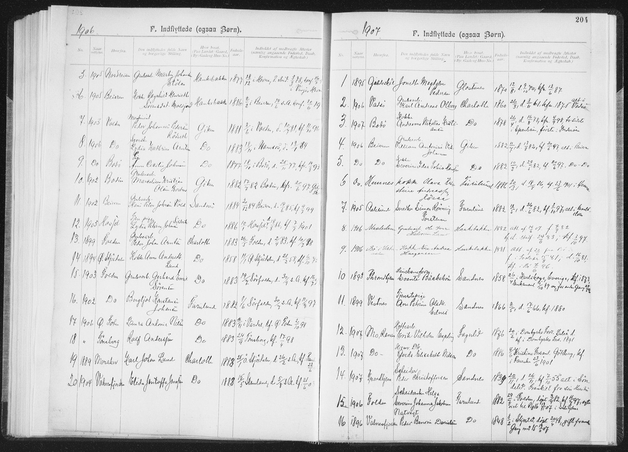 Ministerialprotokoller, klokkerbøker og fødselsregistre - Nordland, SAT/A-1459/850/L0711: Curate's parish register no. 850B01, 1902-1915, p. 204