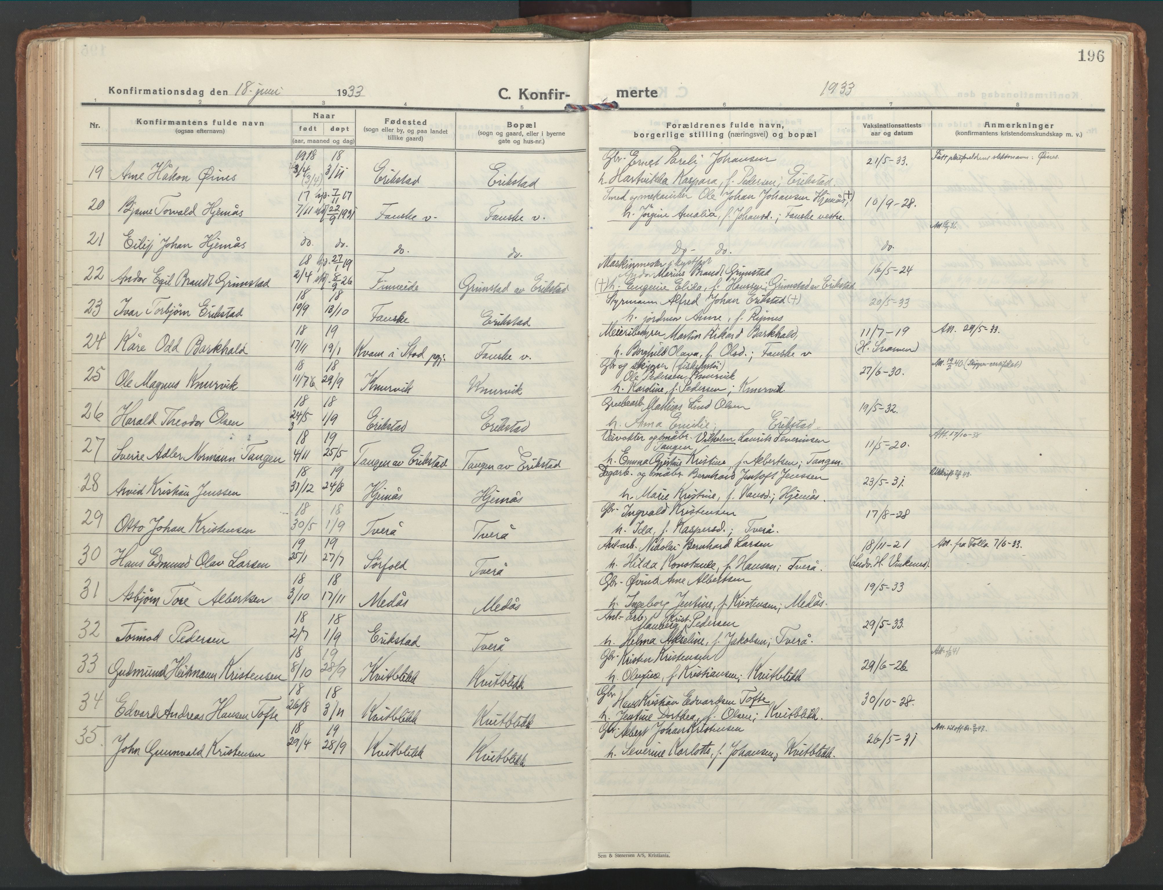 Ministerialprotokoller, klokkerbøker og fødselsregistre - Nordland, SAT/A-1459/849/L0699: Parish register (official) no. 849A10, 1924-1937, p. 196