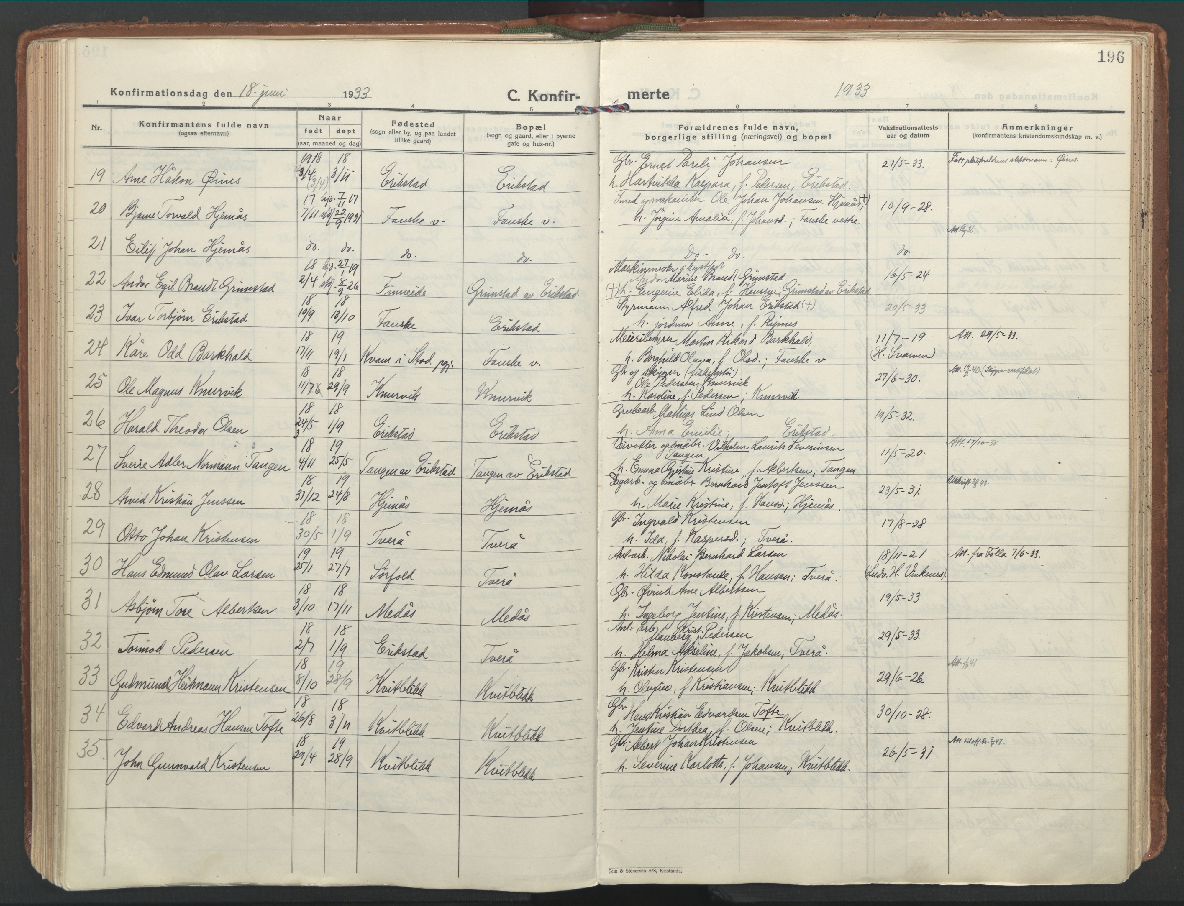 Ministerialprotokoller, klokkerbøker og fødselsregistre - Nordland, AV/SAT-A-1459/849/L0699: Parish register (official) no. 849A10, 1924-1937, p. 196